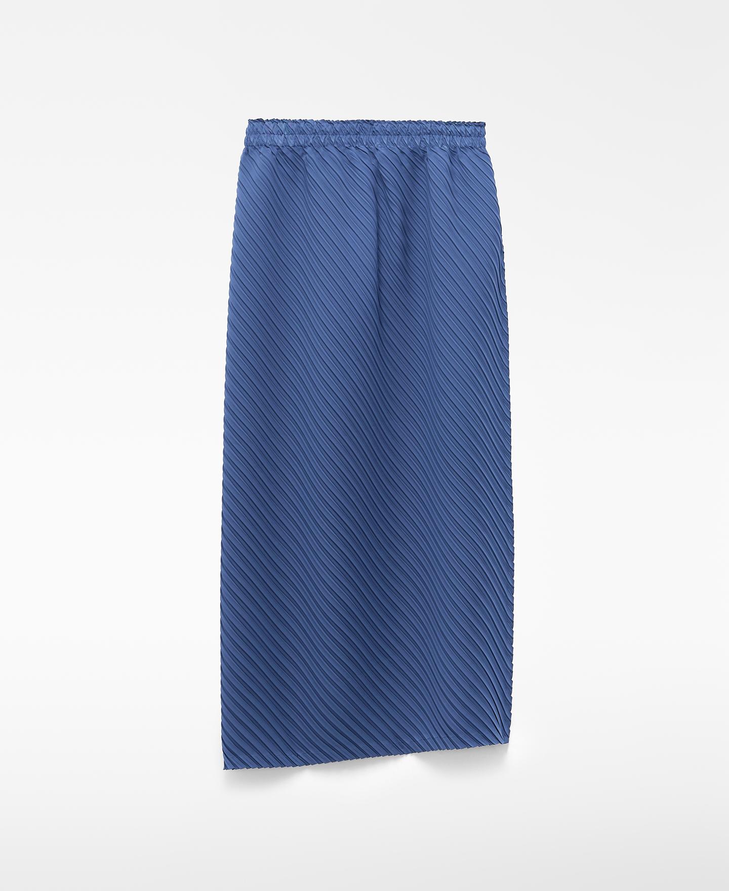 Saia Midi com Parte Frontal Cruzada em Tecido Crinkle Azul-6