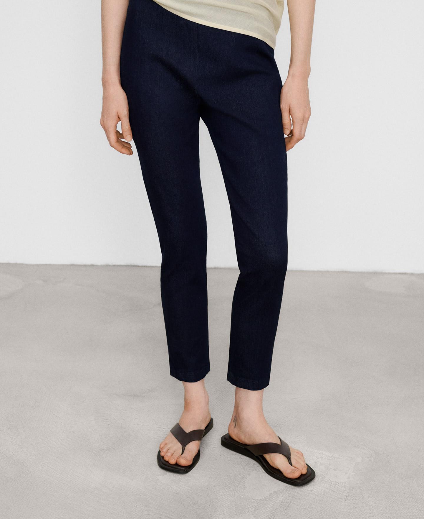 Jeans Skinny Denim com Comprido Pelo Tornozelo Azul denim-1