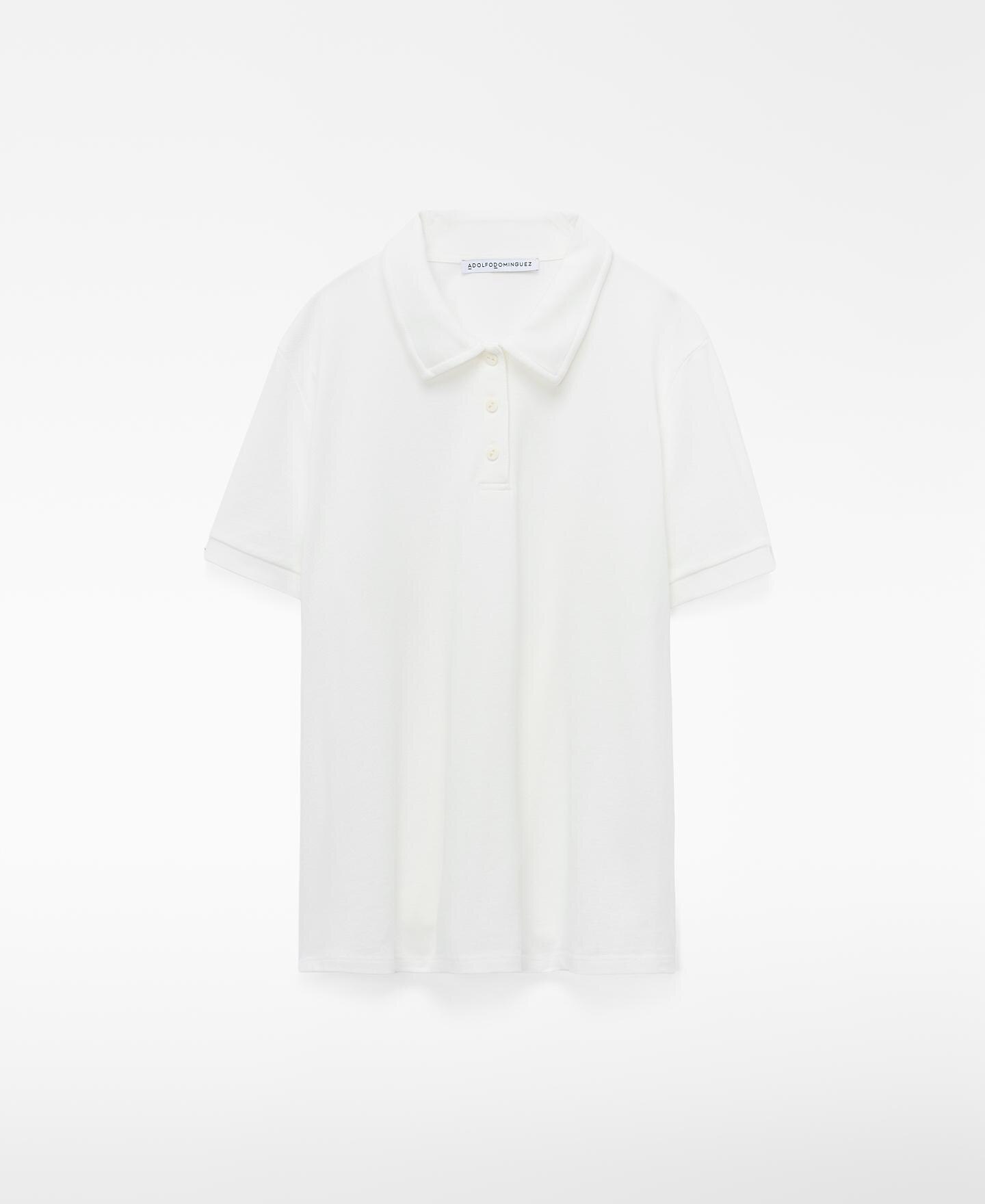 Polo Evasé com Gola Estruturada em Piqué de Algodão Branco-5