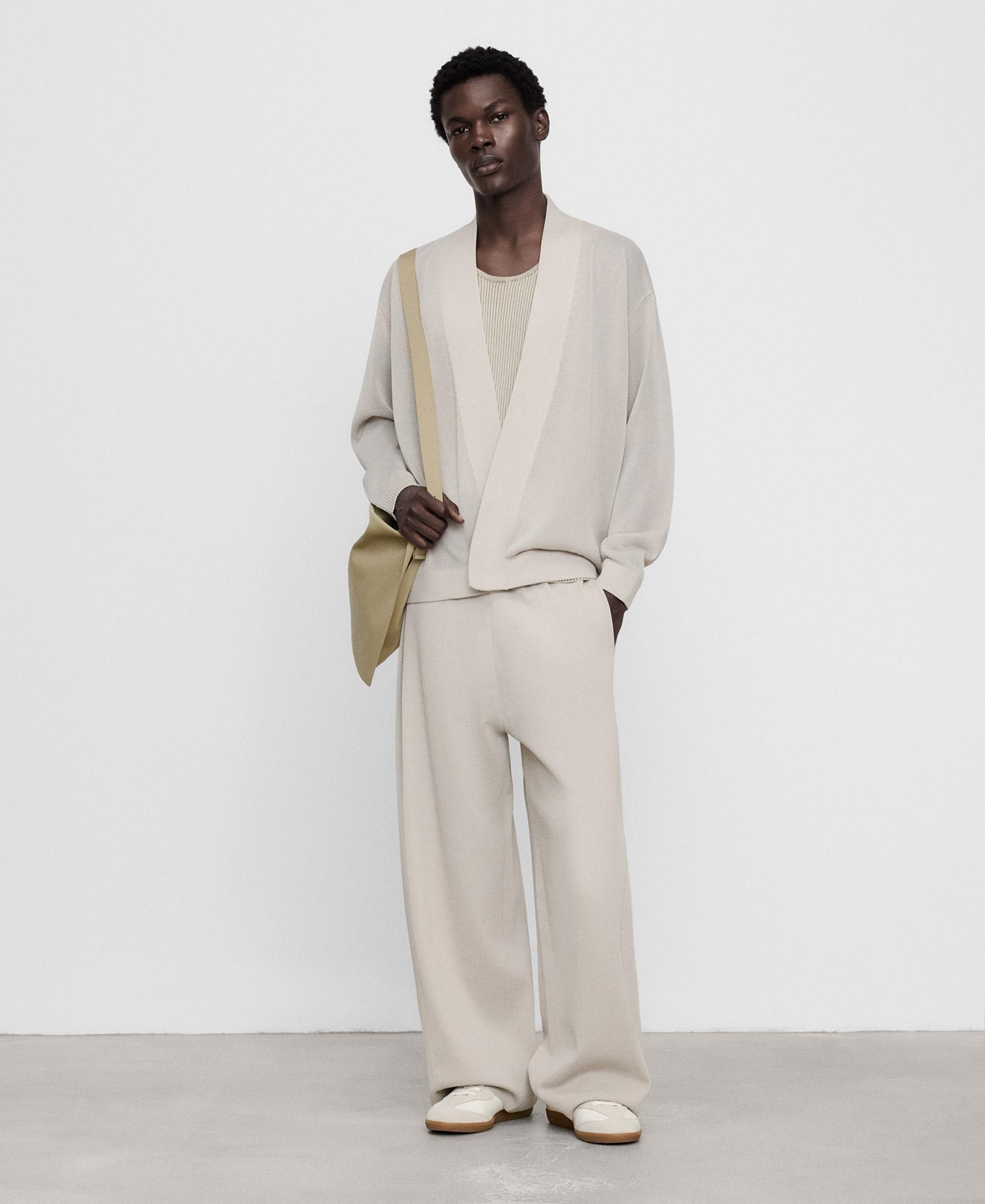 Casaco Kimono em Malha Semi-transparente Cru-2