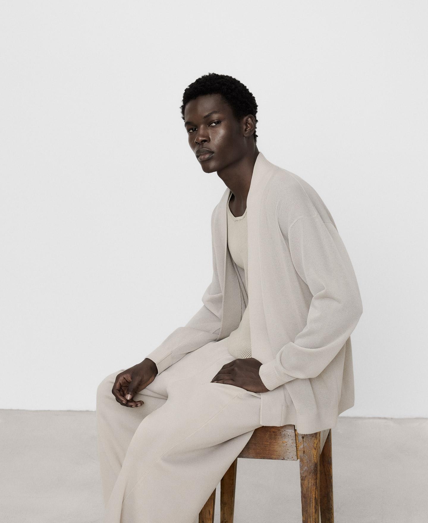 Casaco Kimono em Malha Semi-transparente Cru-5