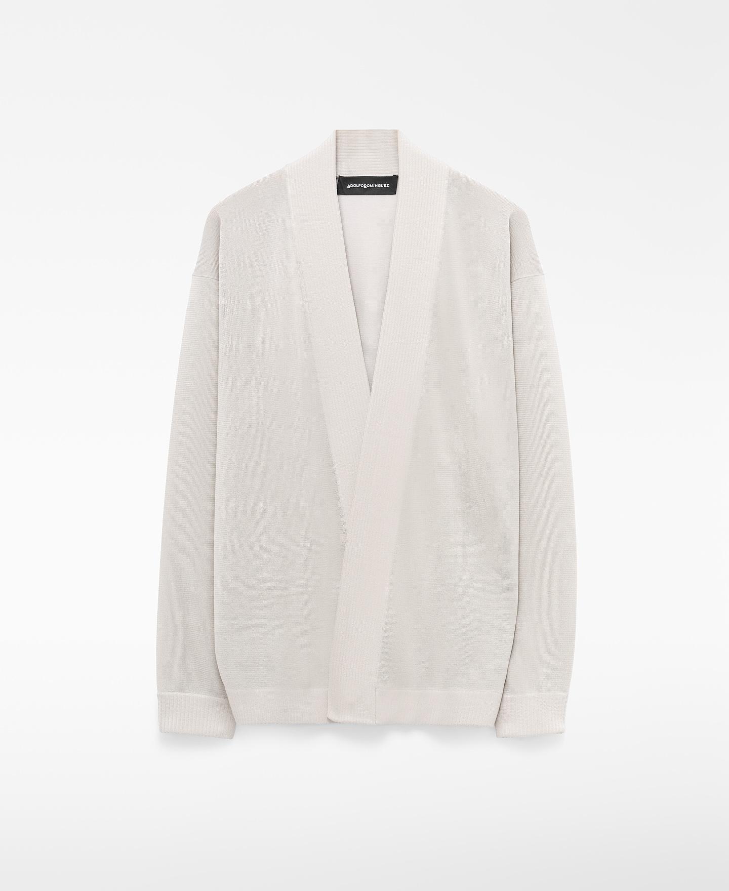 Casaco Kimono em Malha Semi-transparente Cru-7