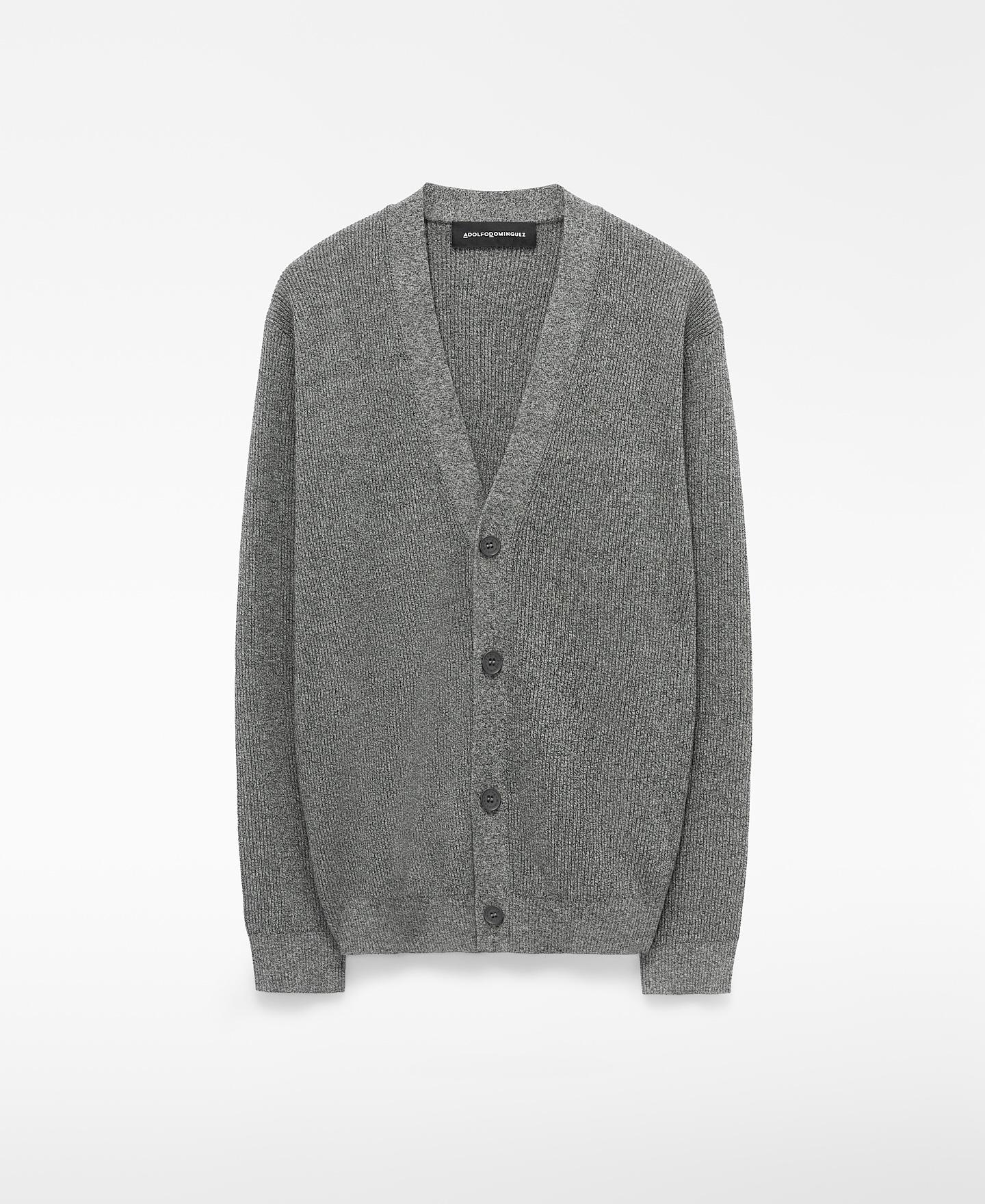 Cardigan em Canelado de Algodão Antracite-7