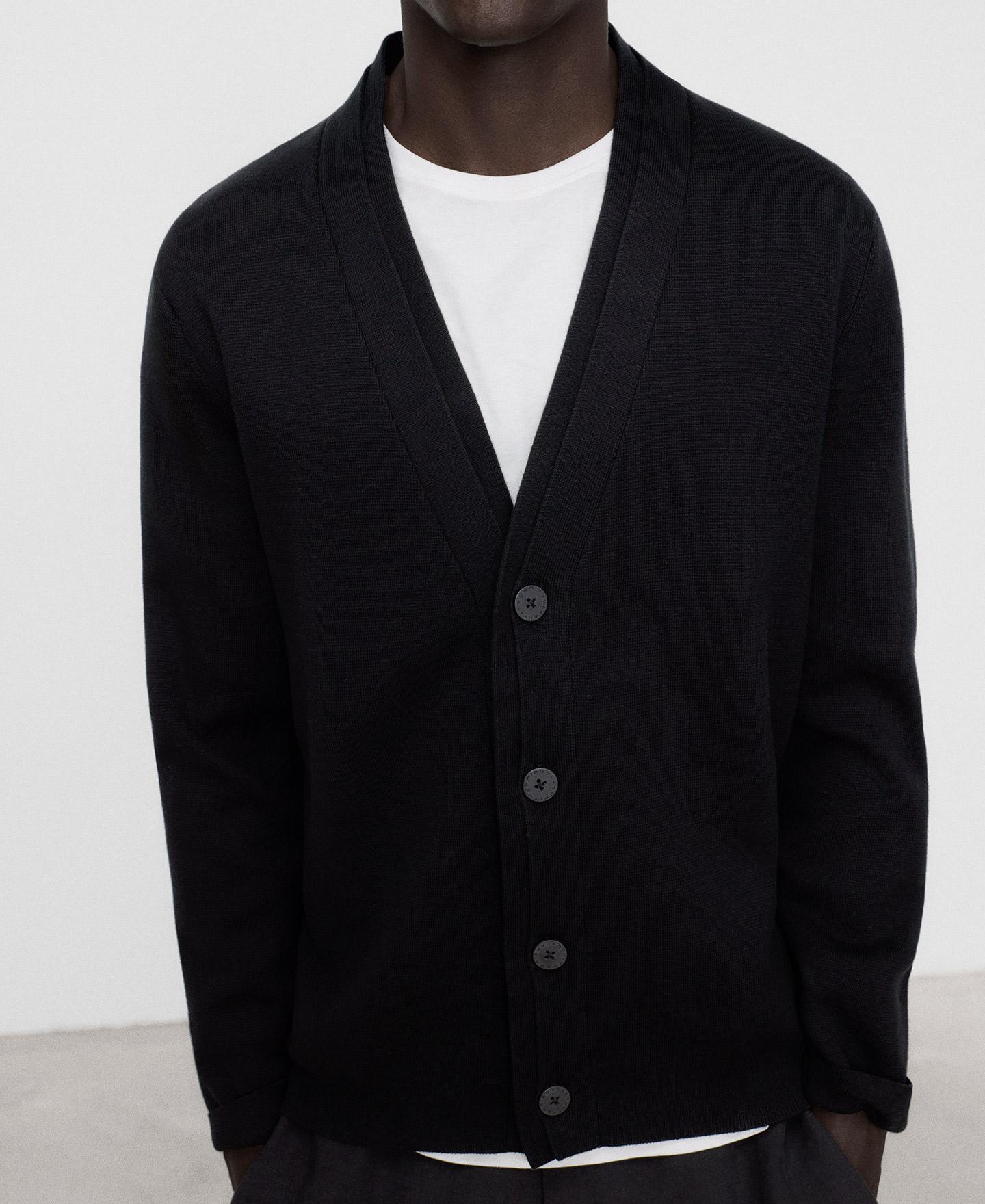 Cardigan com Dupla Aba de Algodão Preto-4