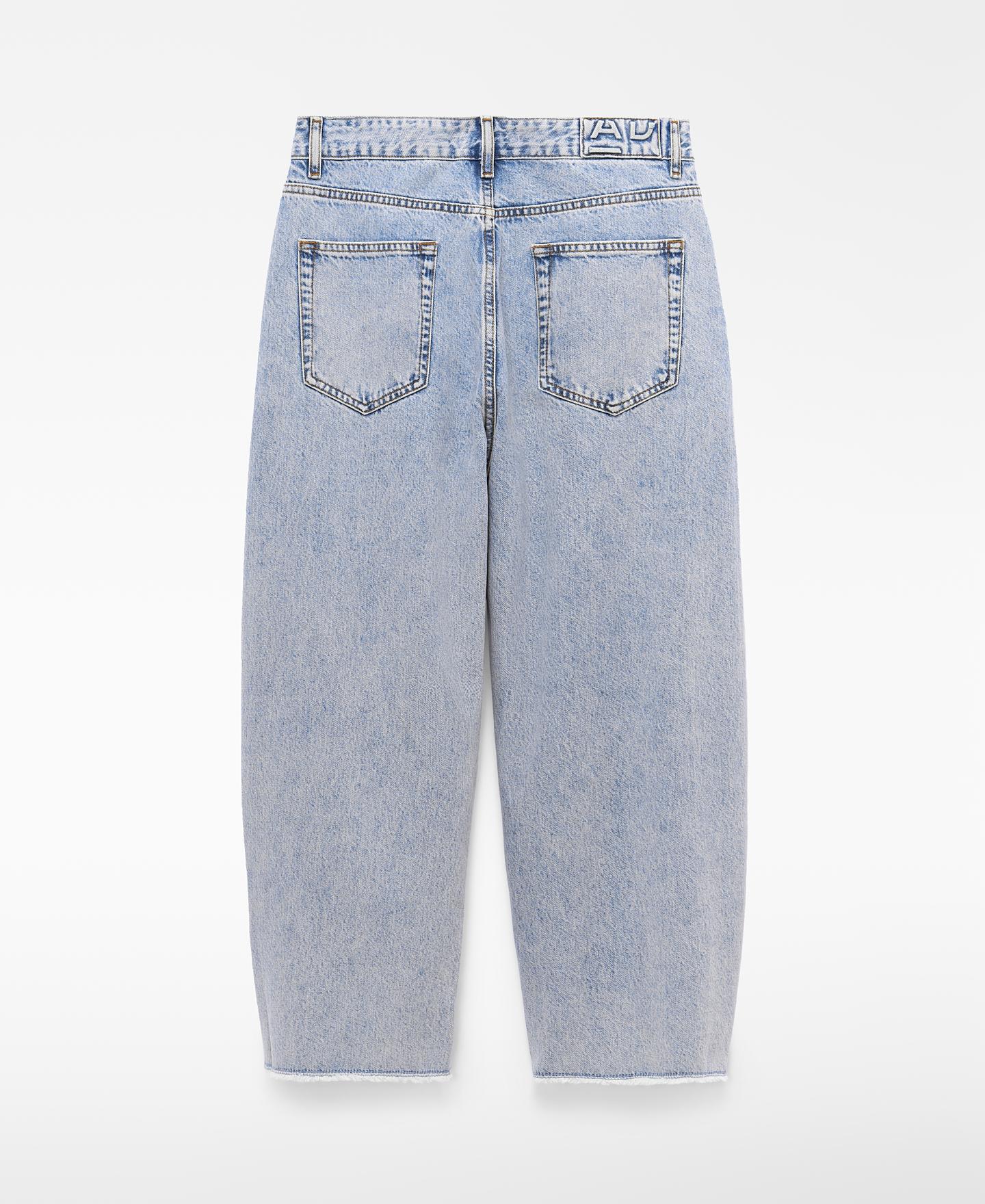 Calças Jeans Barrel Fit Denim Desfiadas Azul-claro-2