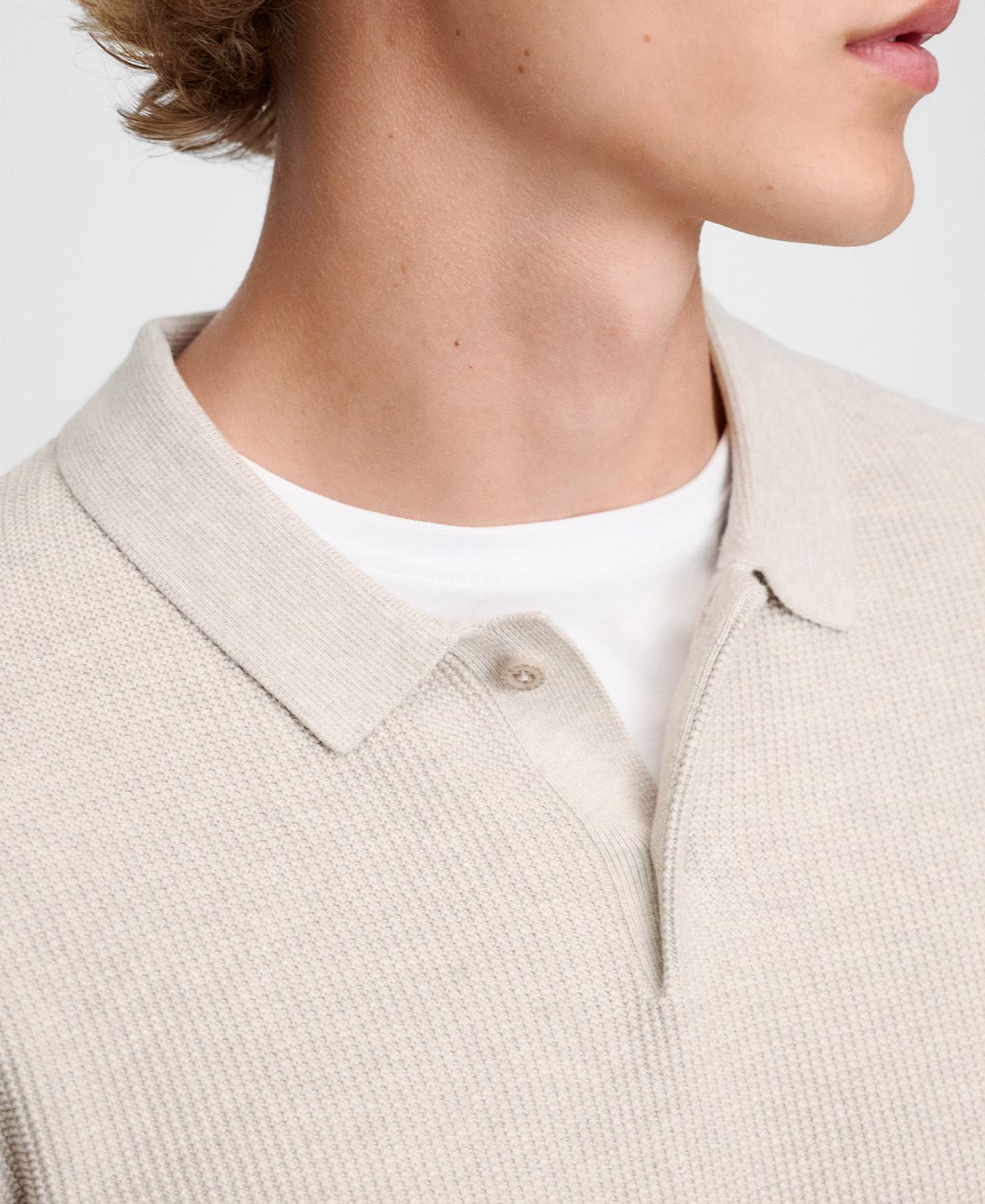 Polo de Manga Comprida em Algodão com Gola Italiana Natural-4