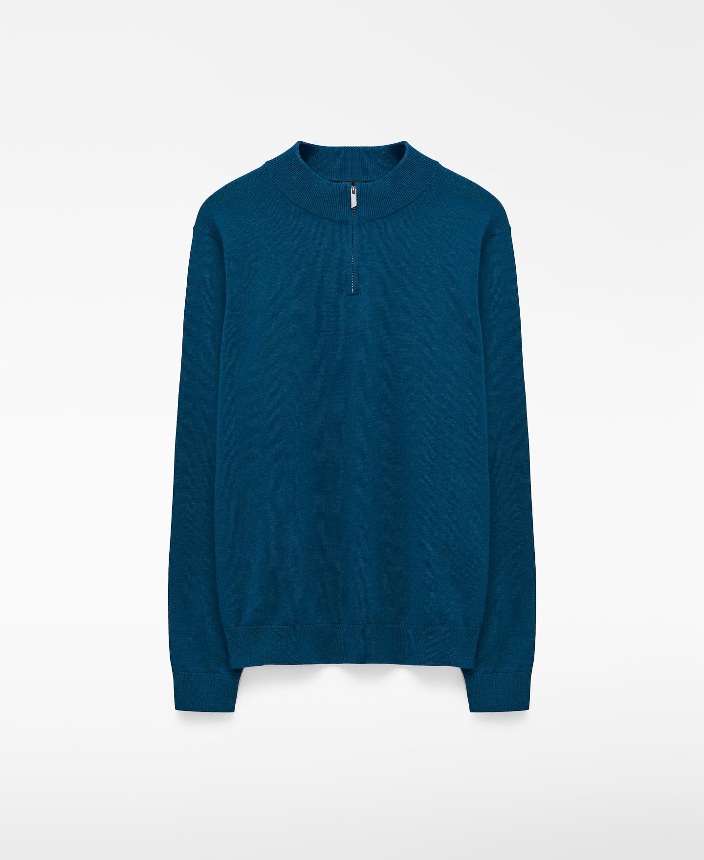 Camisola com Meia Fecho Zip e Gola Perkins Petróleo-5