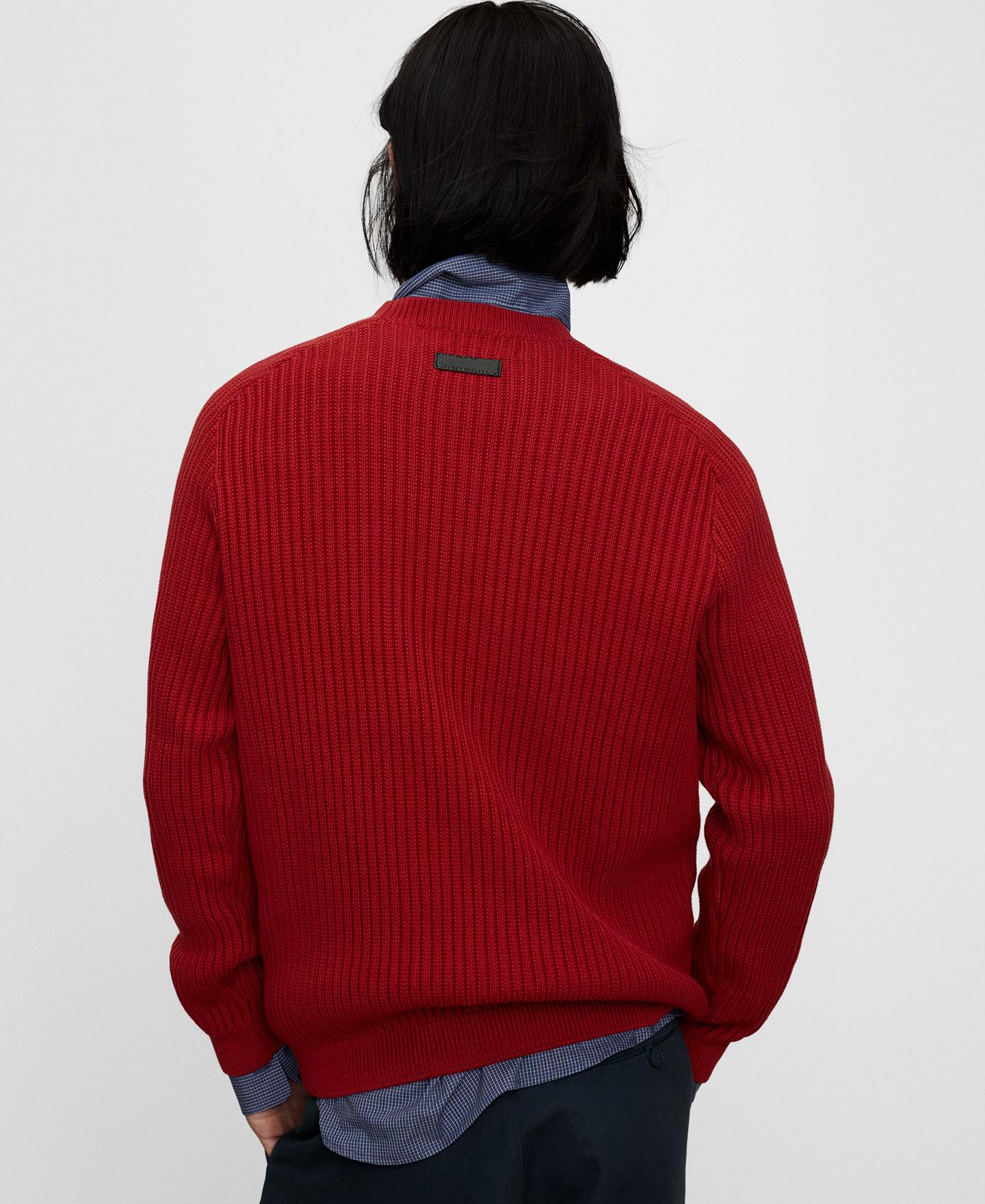 Camisola de Algodão com Gola Redonda e Remates em Canelado Vermelho-3