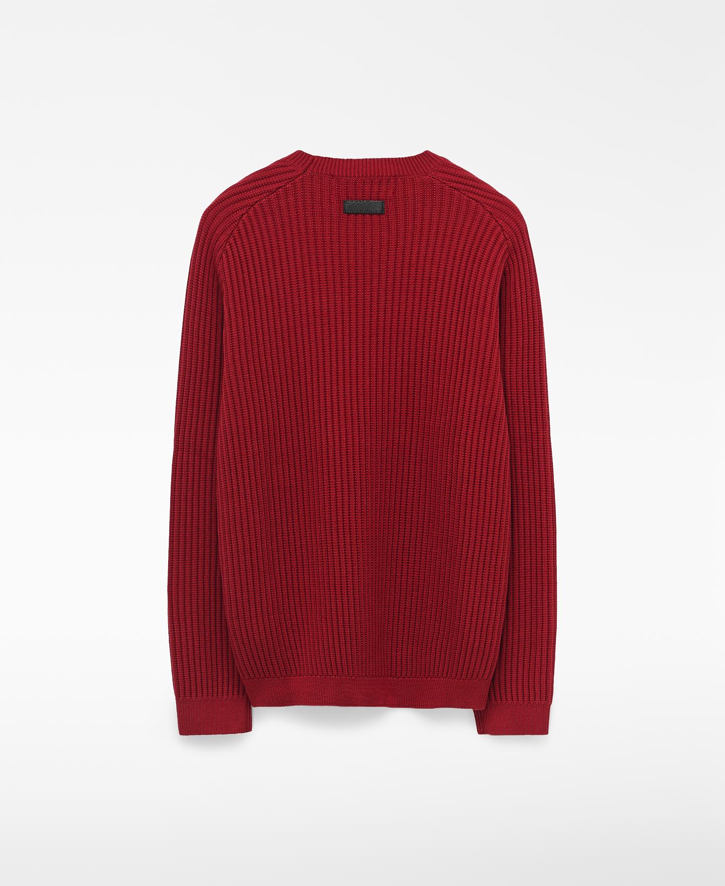 Camisola de Algodão com Gola Redonda e Remates em Canelado Vermelho-6