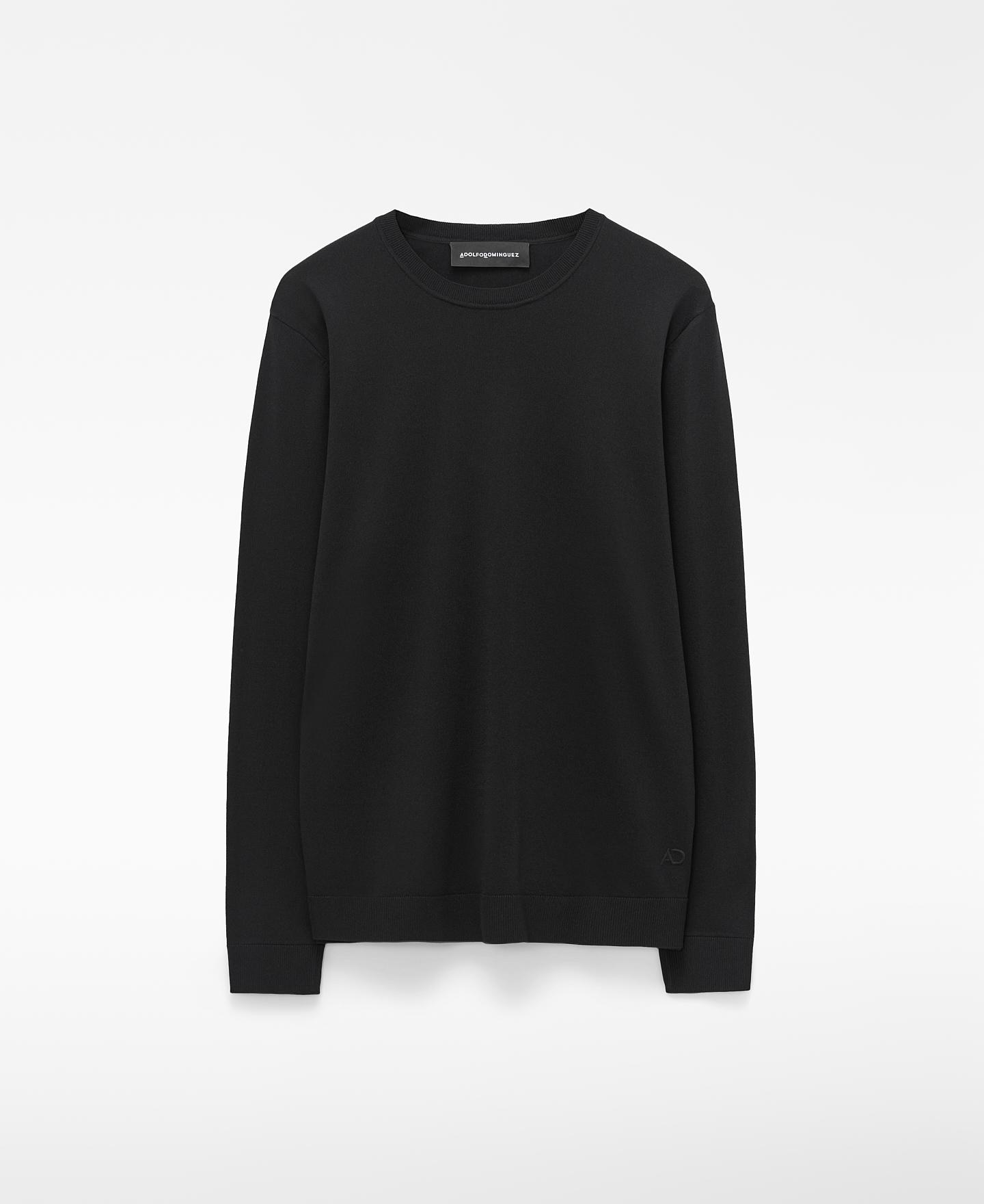Camisola de Malha com Gola Redonda Preto-5