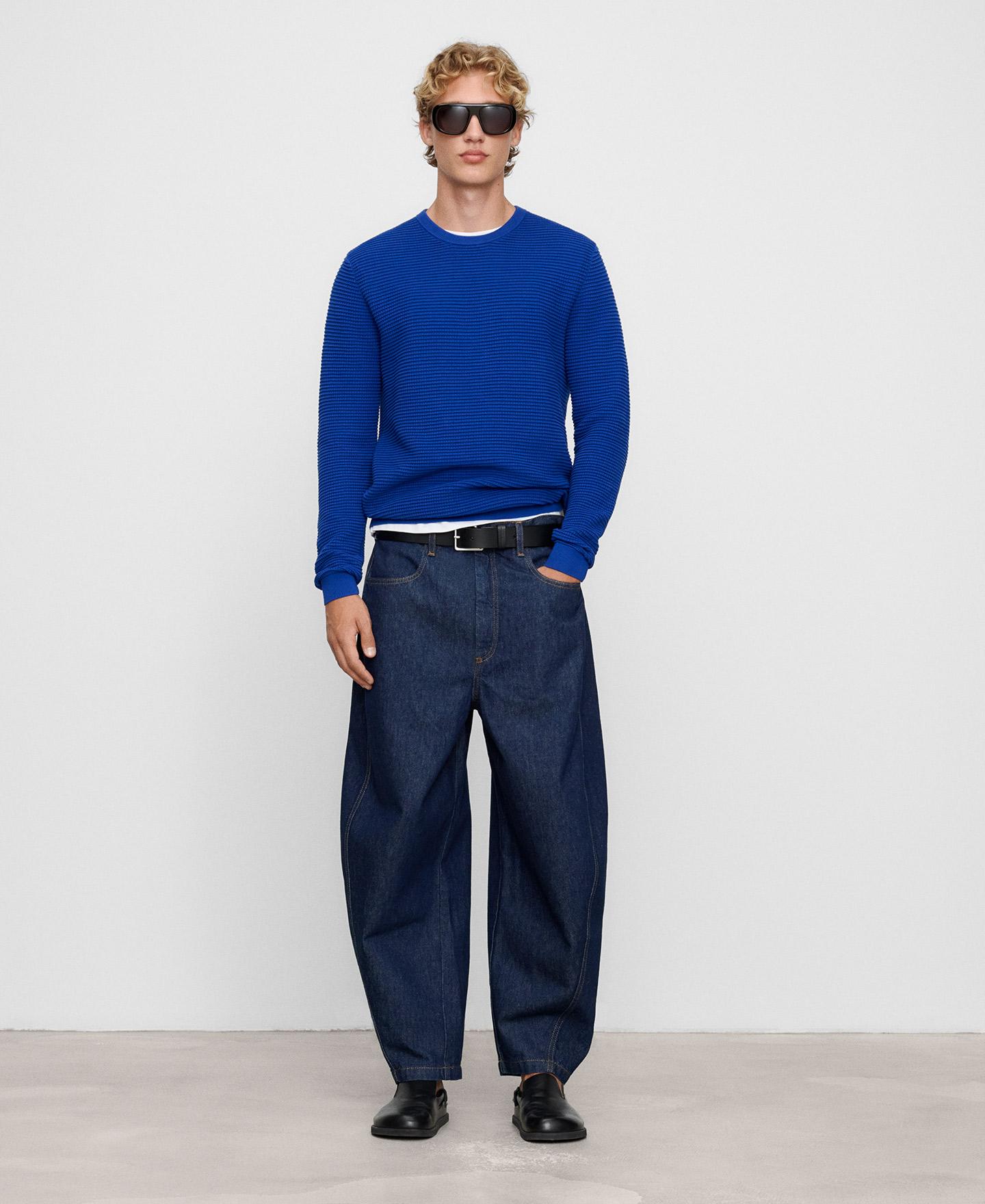 Camisola de Algodão Orgânico com Malha Estrutura Azul-cobalto-2