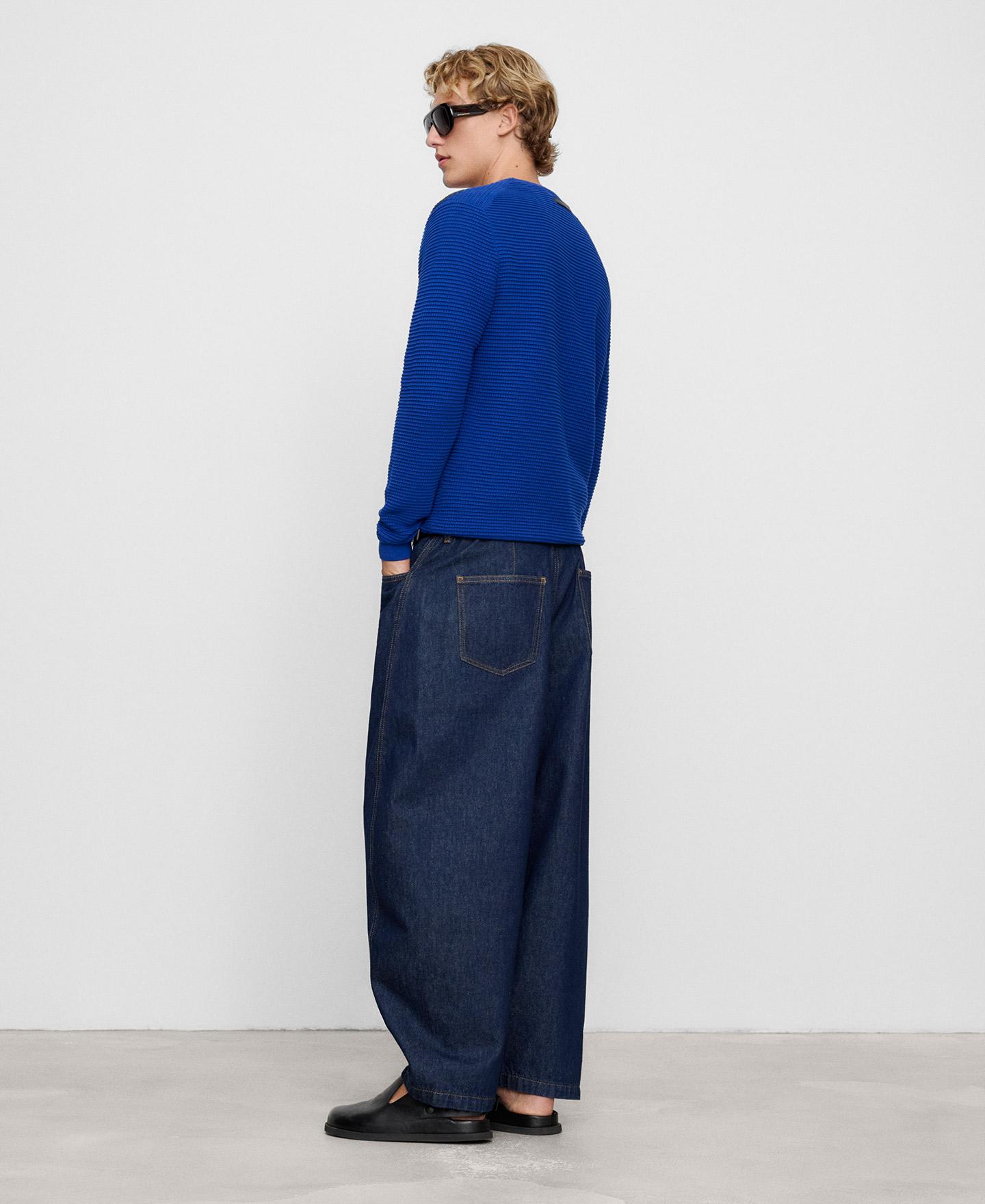 Camisola de Algodão Orgânico com Malha Estrutura Azul-cobalto-3