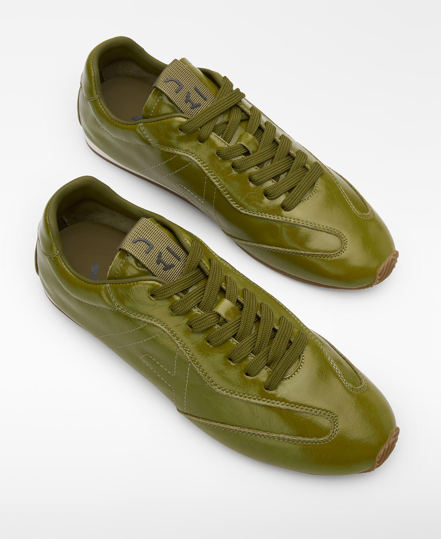 Sapatilhas Desportivas de Pele com Logo Pespontado Verde Azeitona-2
