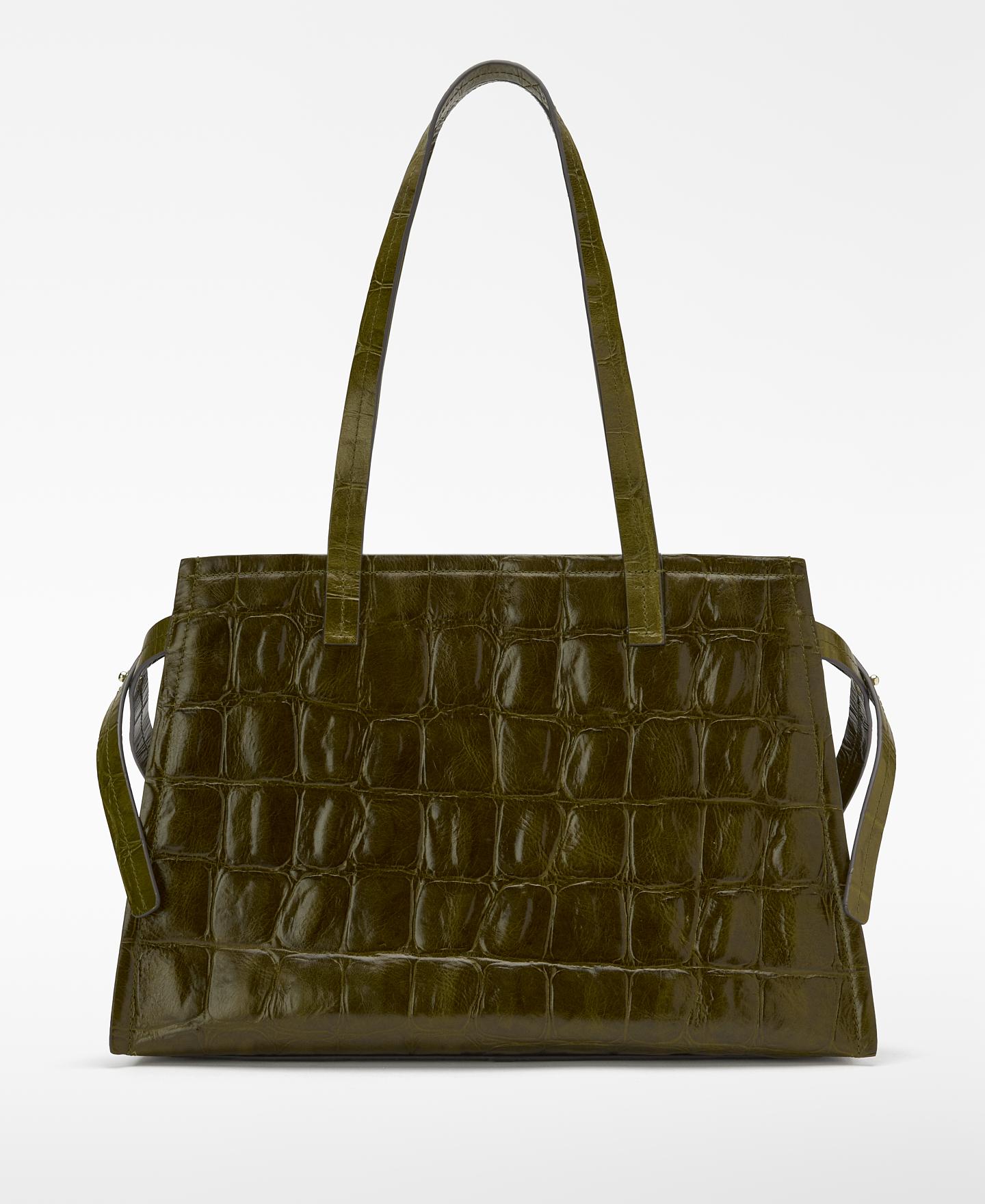 Mala de Ombro Tipo Citybag Mica Efeito Coco de Pele Verde-2