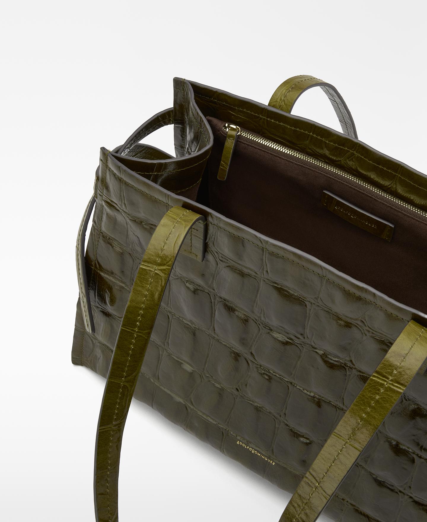 Mala de Ombro Tipo Citybag Mica Efeito Coco de Pele Verde-4