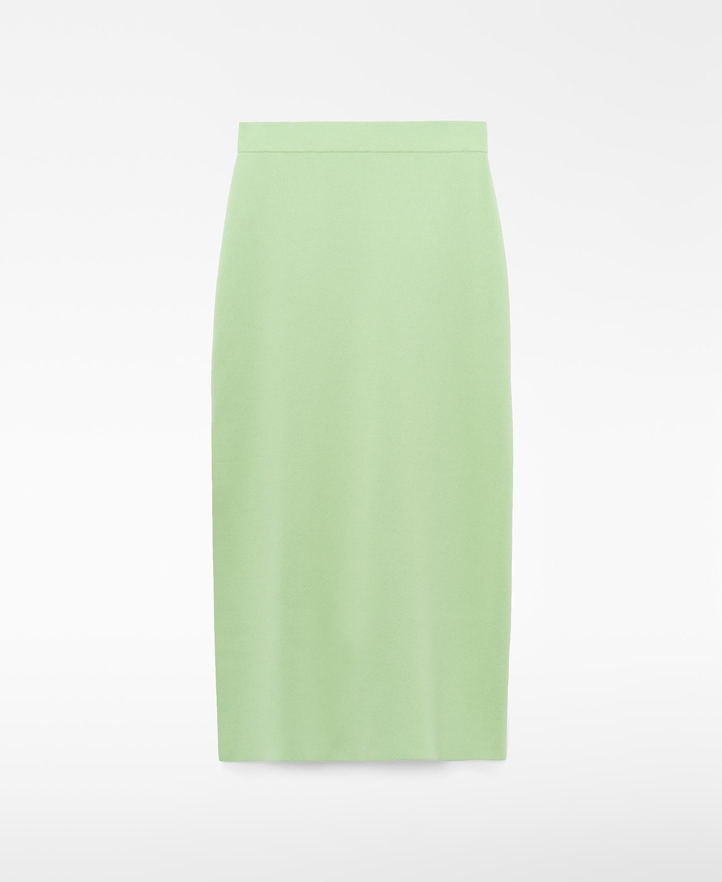 Saia Midi com Corte a Direito de Malha com Cintura Elástica Verde-5