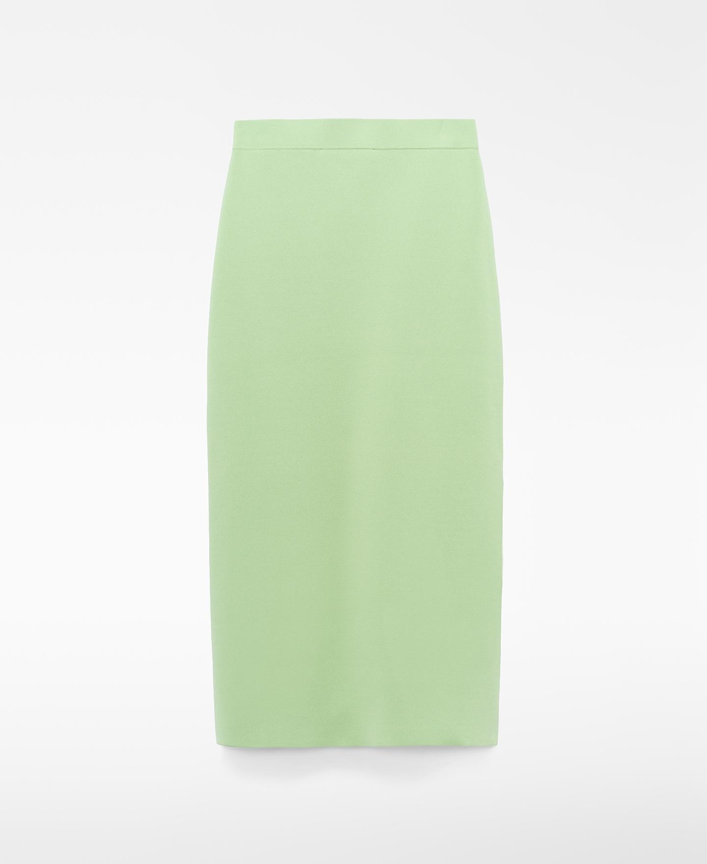 Saia Midi com Corte a Direito de Malha com Cintura Elástica Verde-6