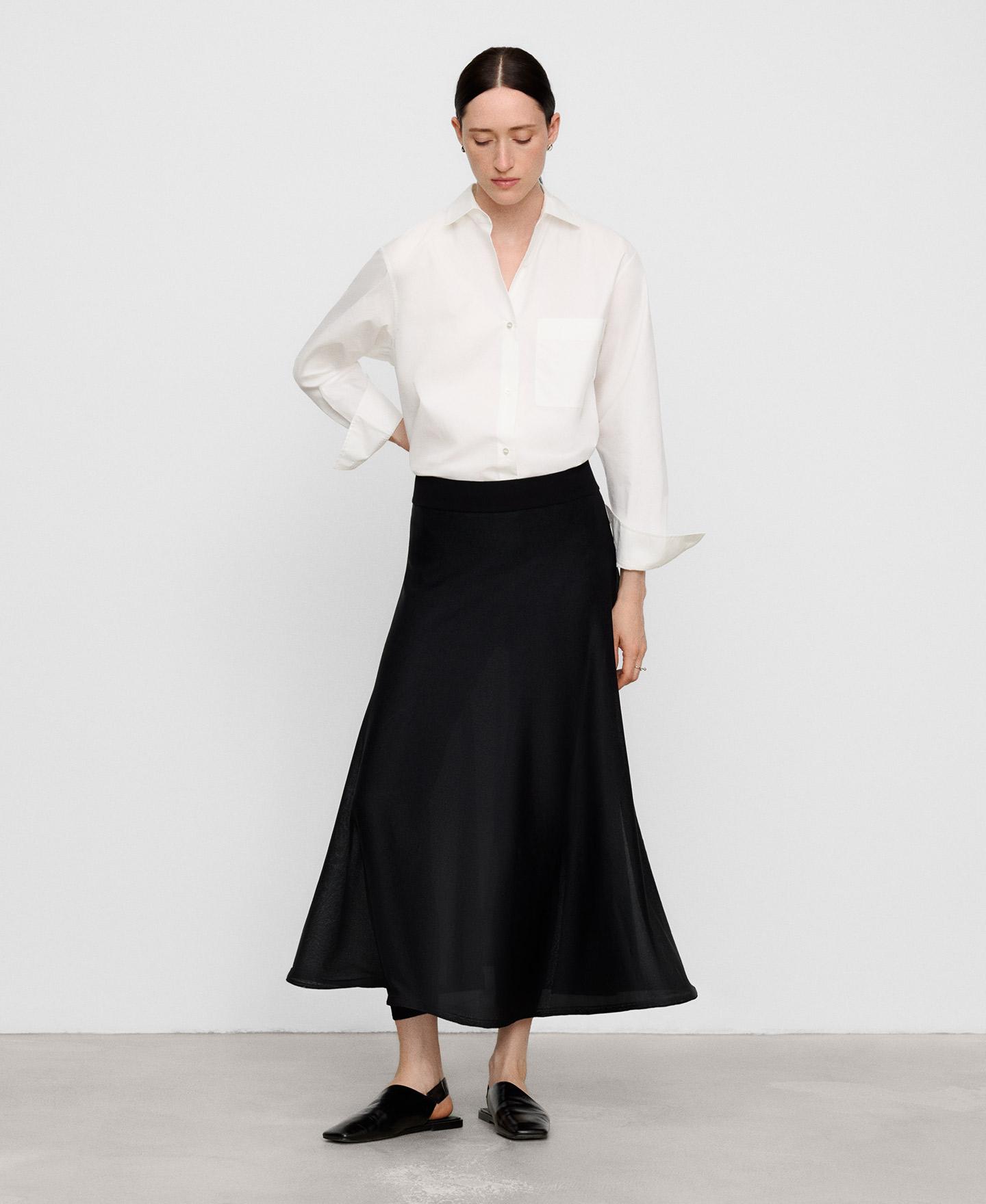 Saia Midi Evasé Semitransparente com Leggings Preto-2