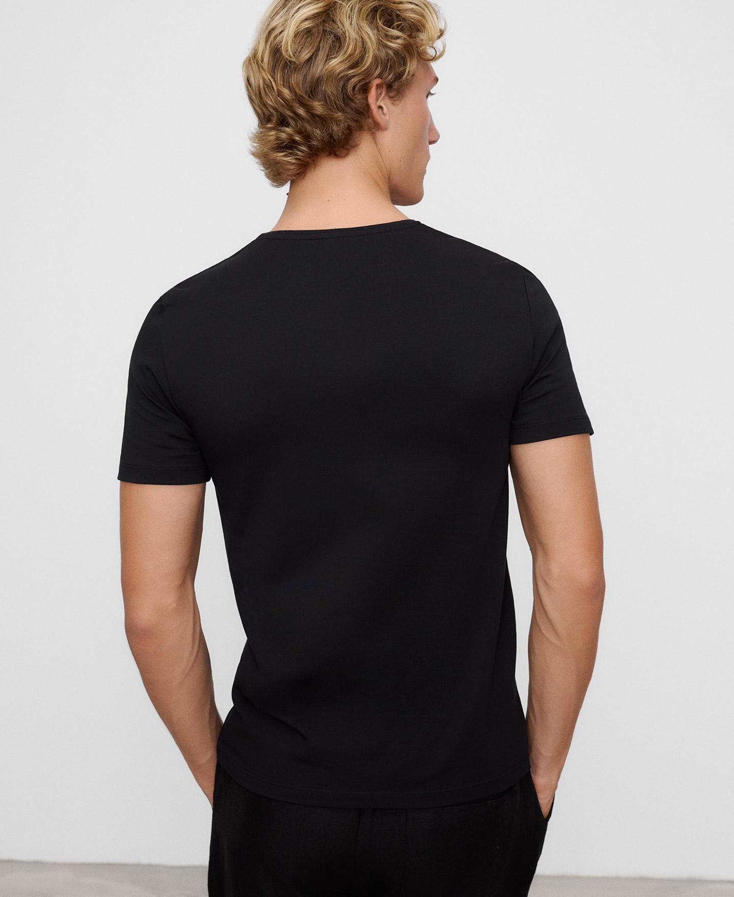 T-shirt de Manga Curta Slim Fit com Algodão Preto-3
