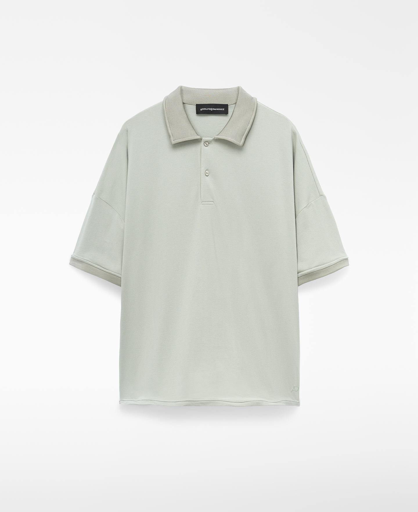 Polo de Manga Curta Oversize em Piqué de Algodão Verde-5