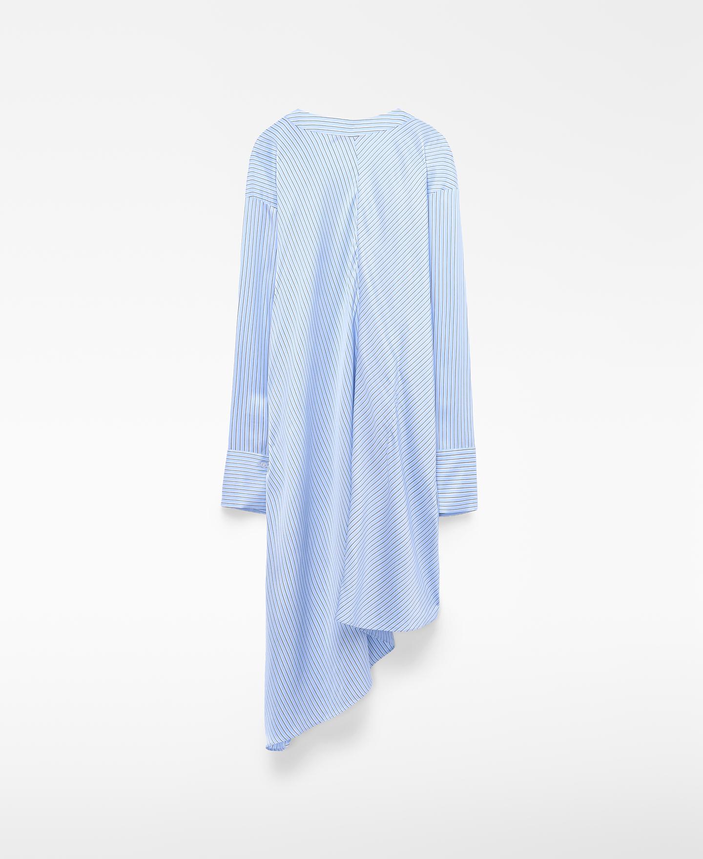 Vestido Curto Tipo Camisa Assimétrico Às Riscas Azul-6