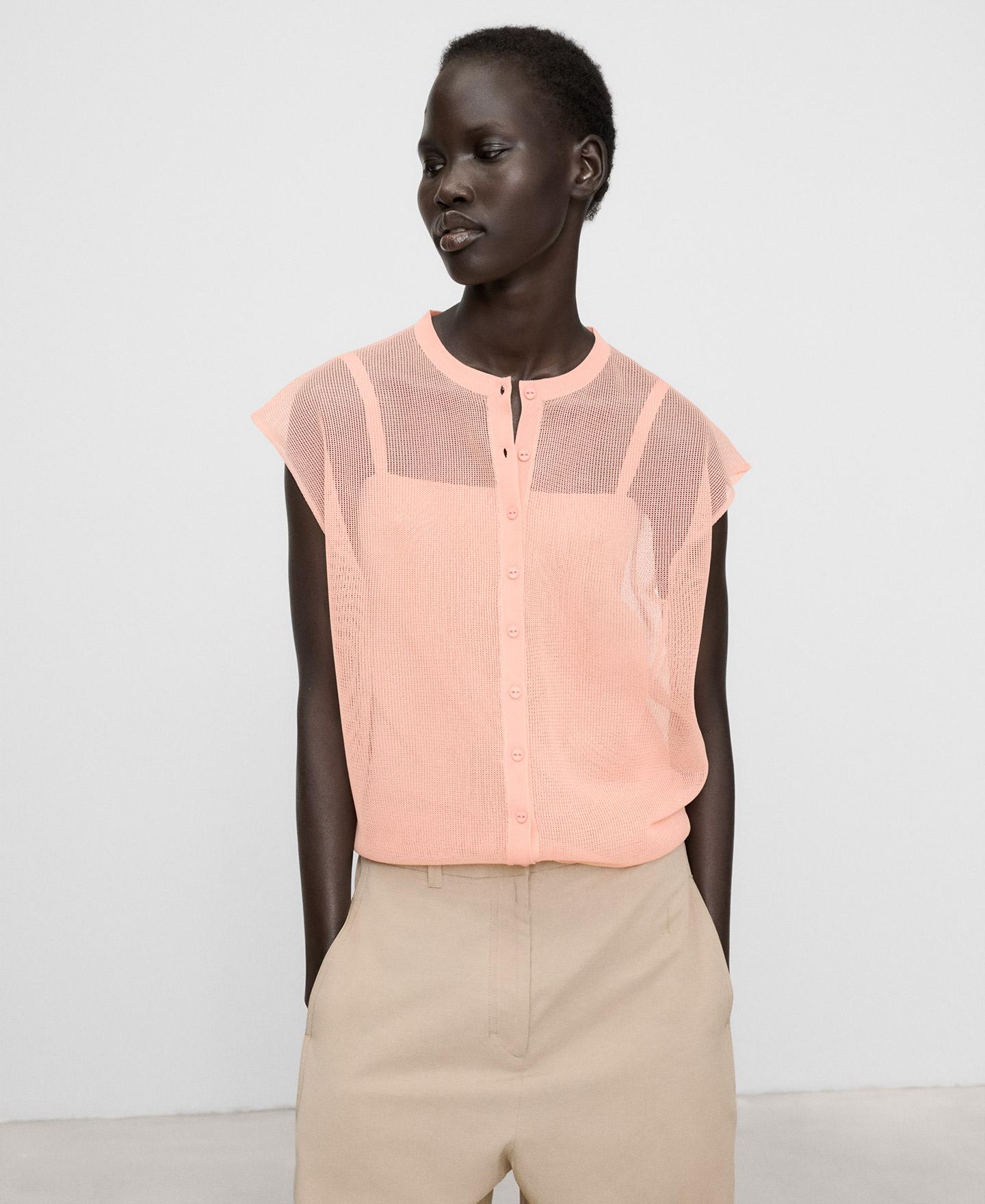 Camisola de Malha Dupla com Decote Quadrado Salmão-1