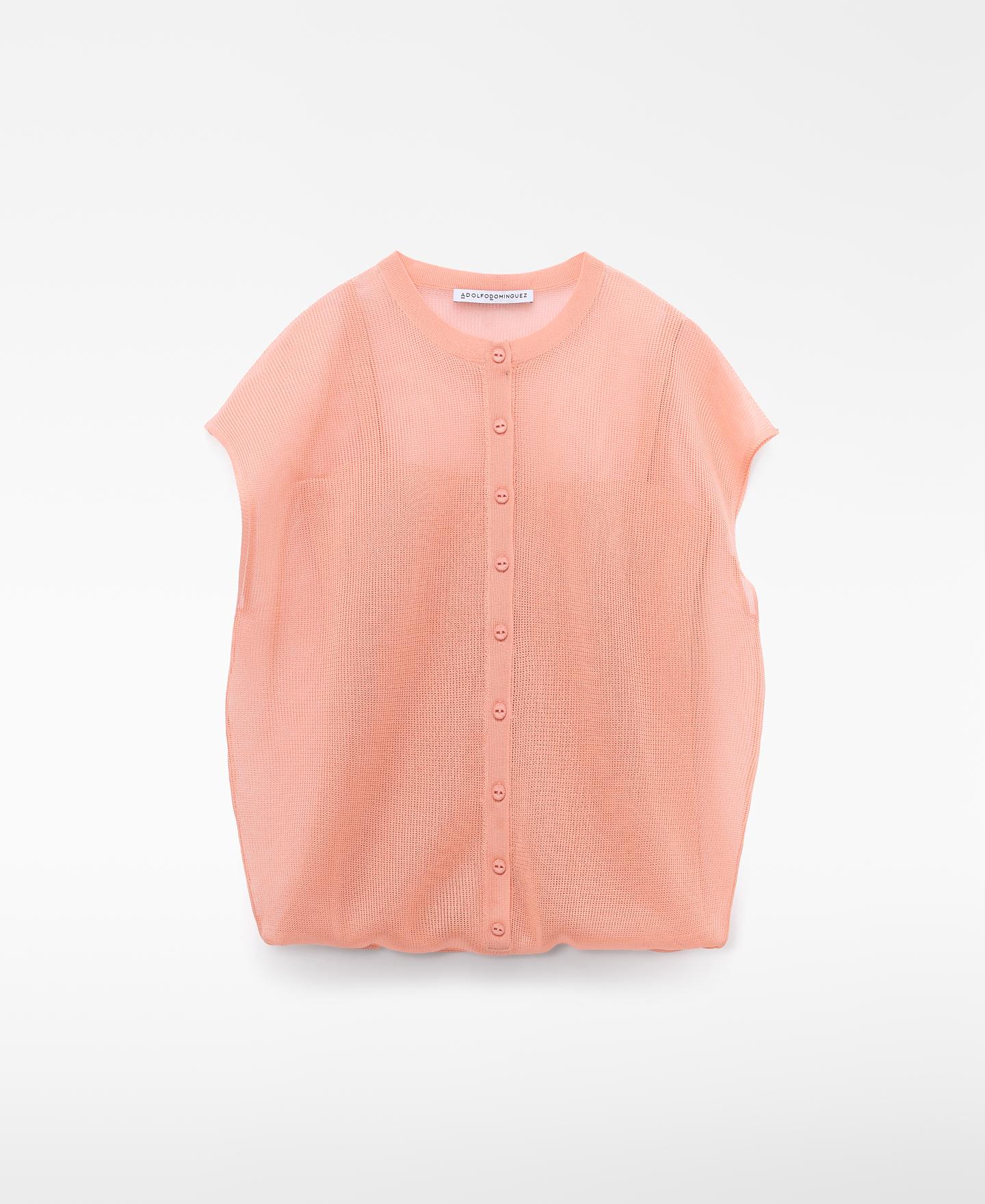 Camisola de Malha Dupla com Decote Quadrado Salmão-5