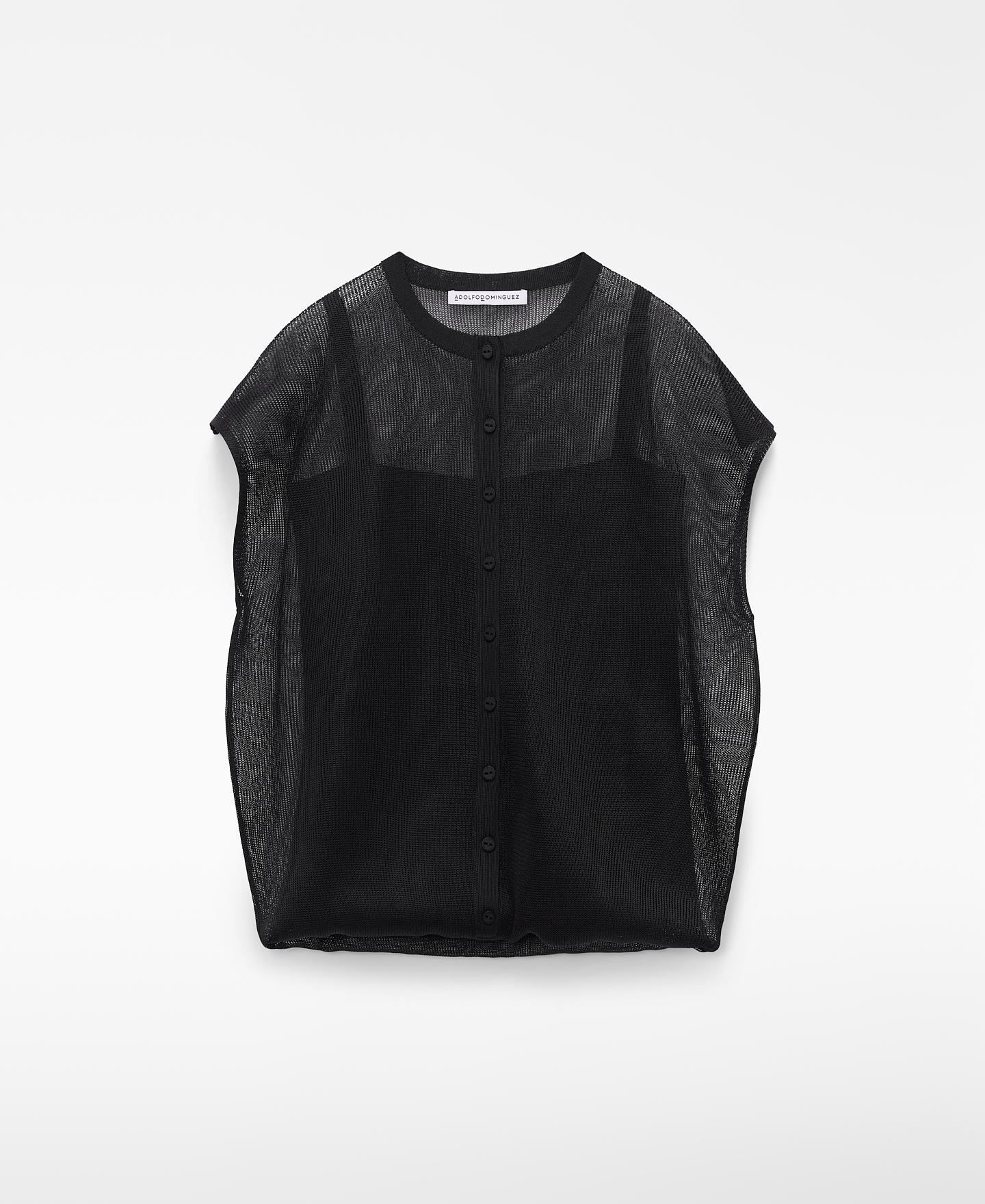 Camisola de Manga Curta com Gola Redonda Preto-5