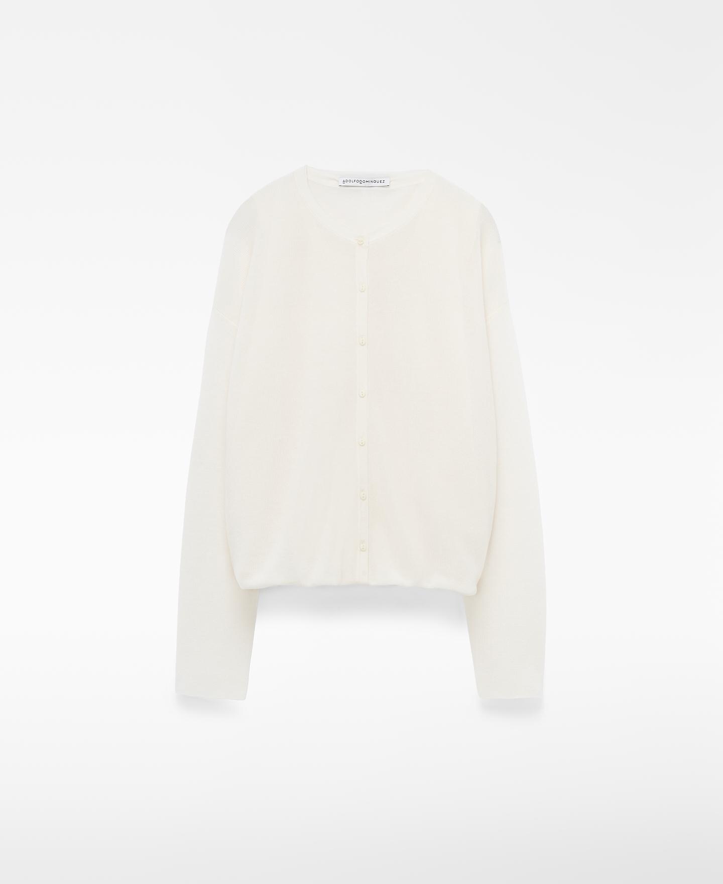 Cardigan com Gola Redonda e Botões Frontais Natural-5