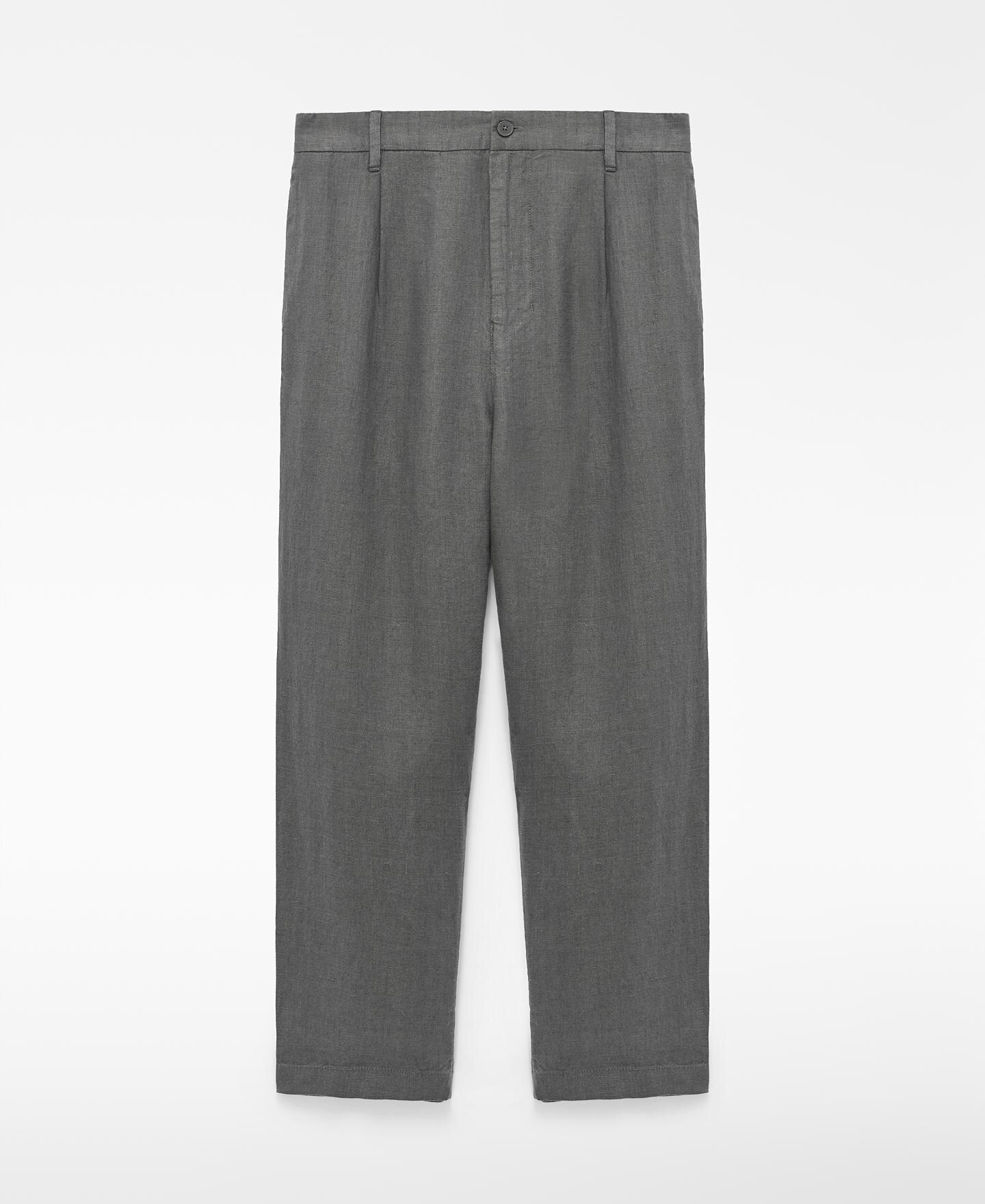 Calças de Linho Semi-jogger com Pinças Cinzento-escuro-5