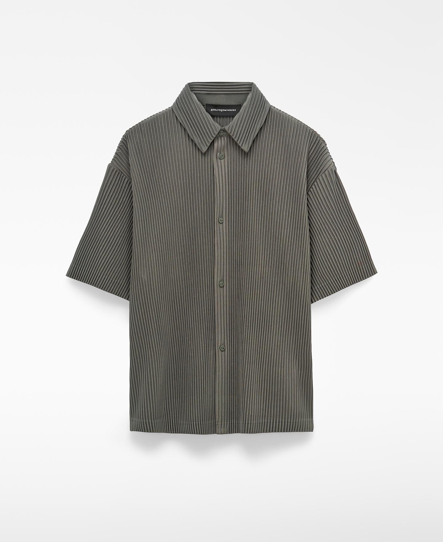 Camisa de Manga Curta em Crinkle com Gola Italiana Cinzento-5