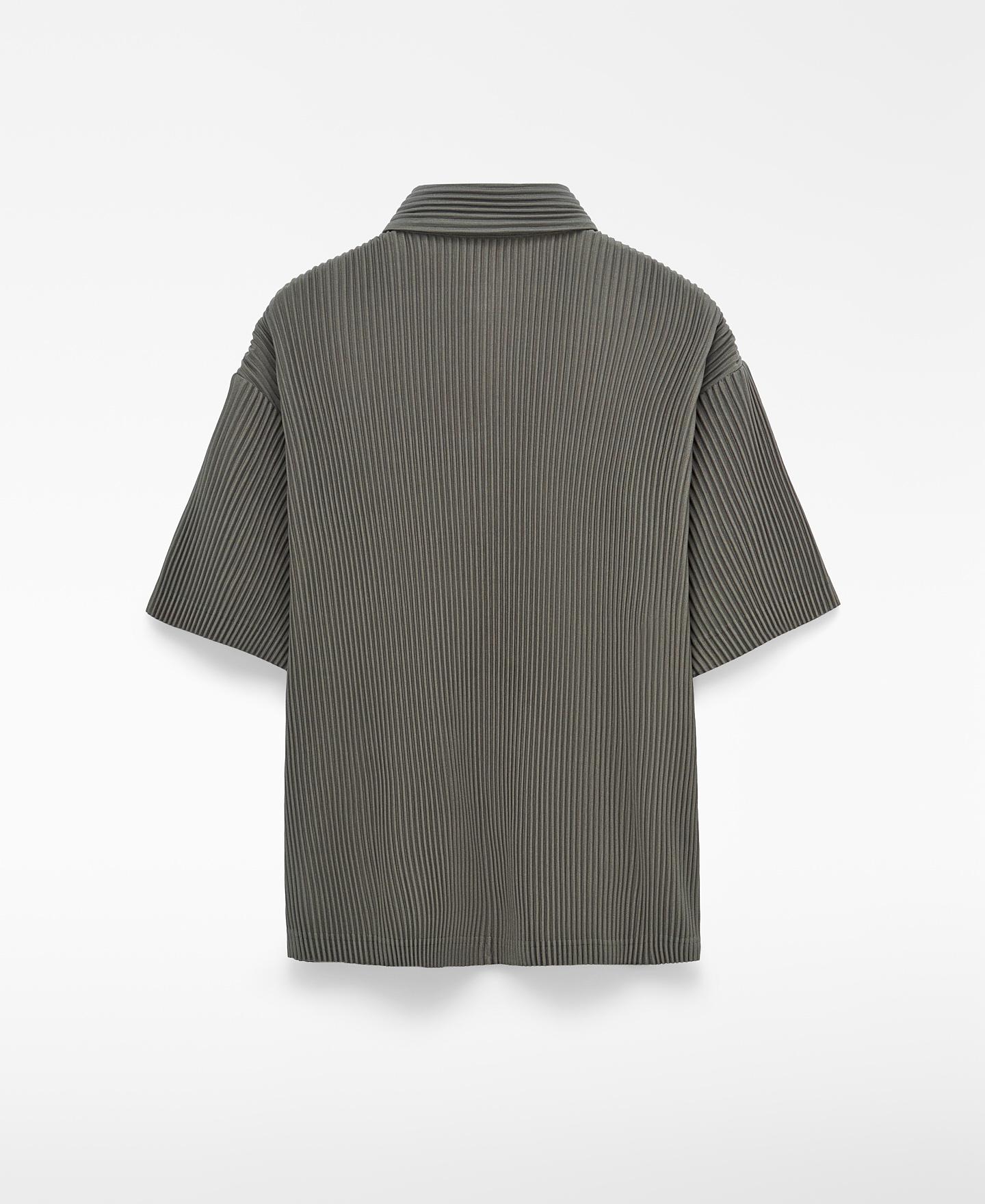 Camisa de Manga Curta em Crinkle com Gola Italiana Cinzento-6