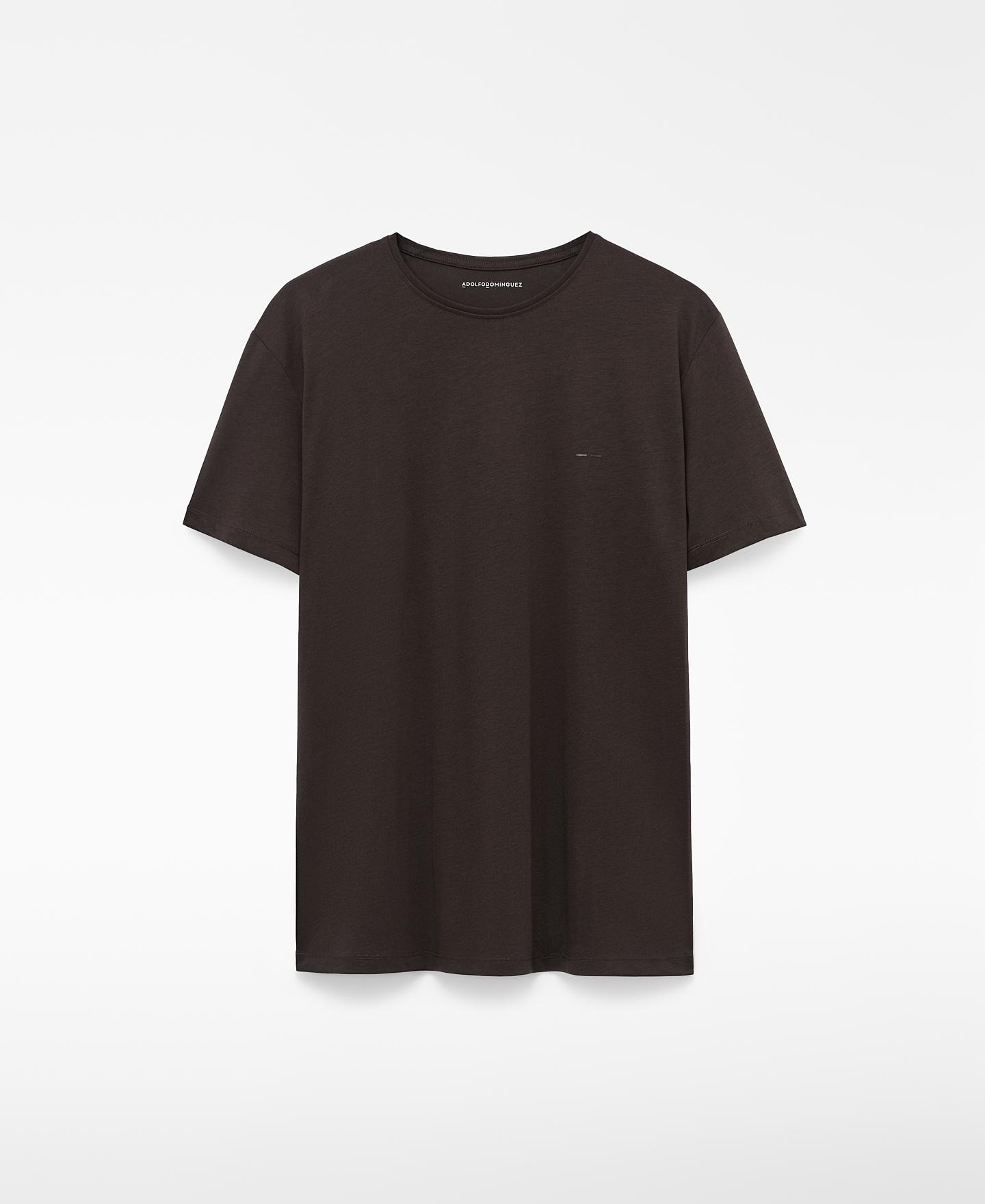 T-shirt de Manga Curta com Lyocell e Algodão Regular Fit Castanho-chocolate-5