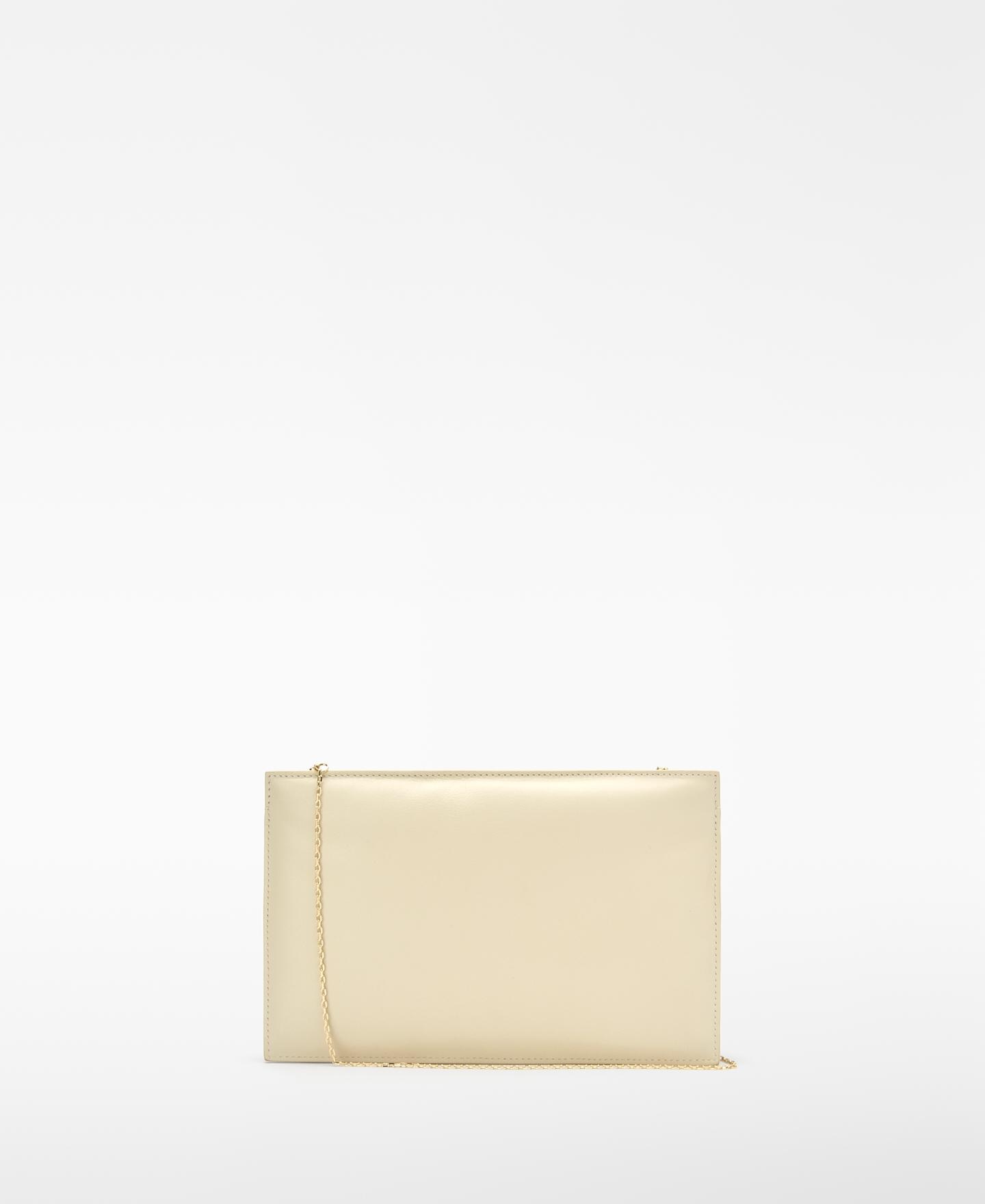 Mala de Festa Clutch de Pele com Efeito Franzido Areia-2