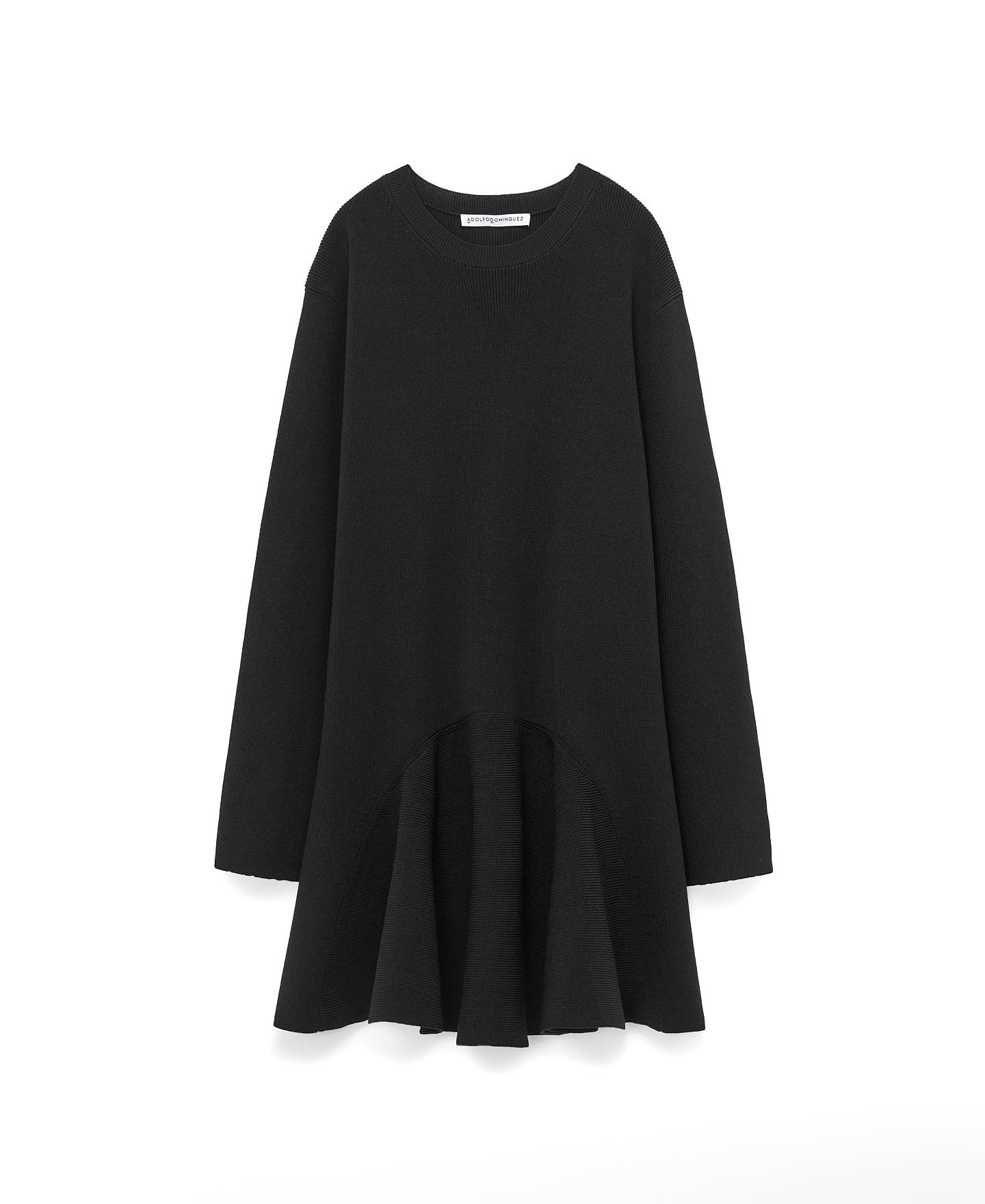Vestido Curto de Manga Comprida com Folho Preto-7