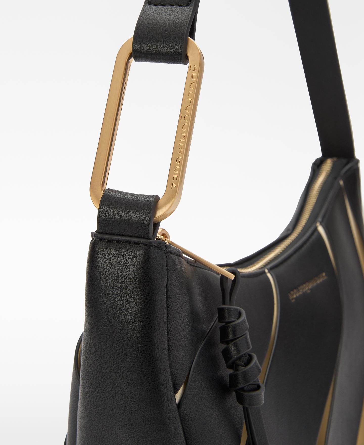 Mala de Ombro Luna com Fecho Zip Preto-4