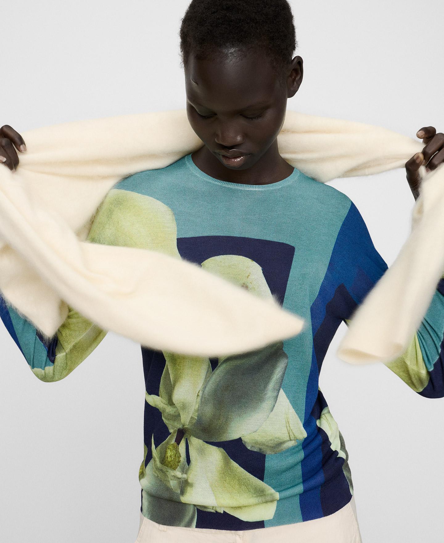 Camisola de Malha Fina Estampada com Gola Redonda Azul / Verde-4
