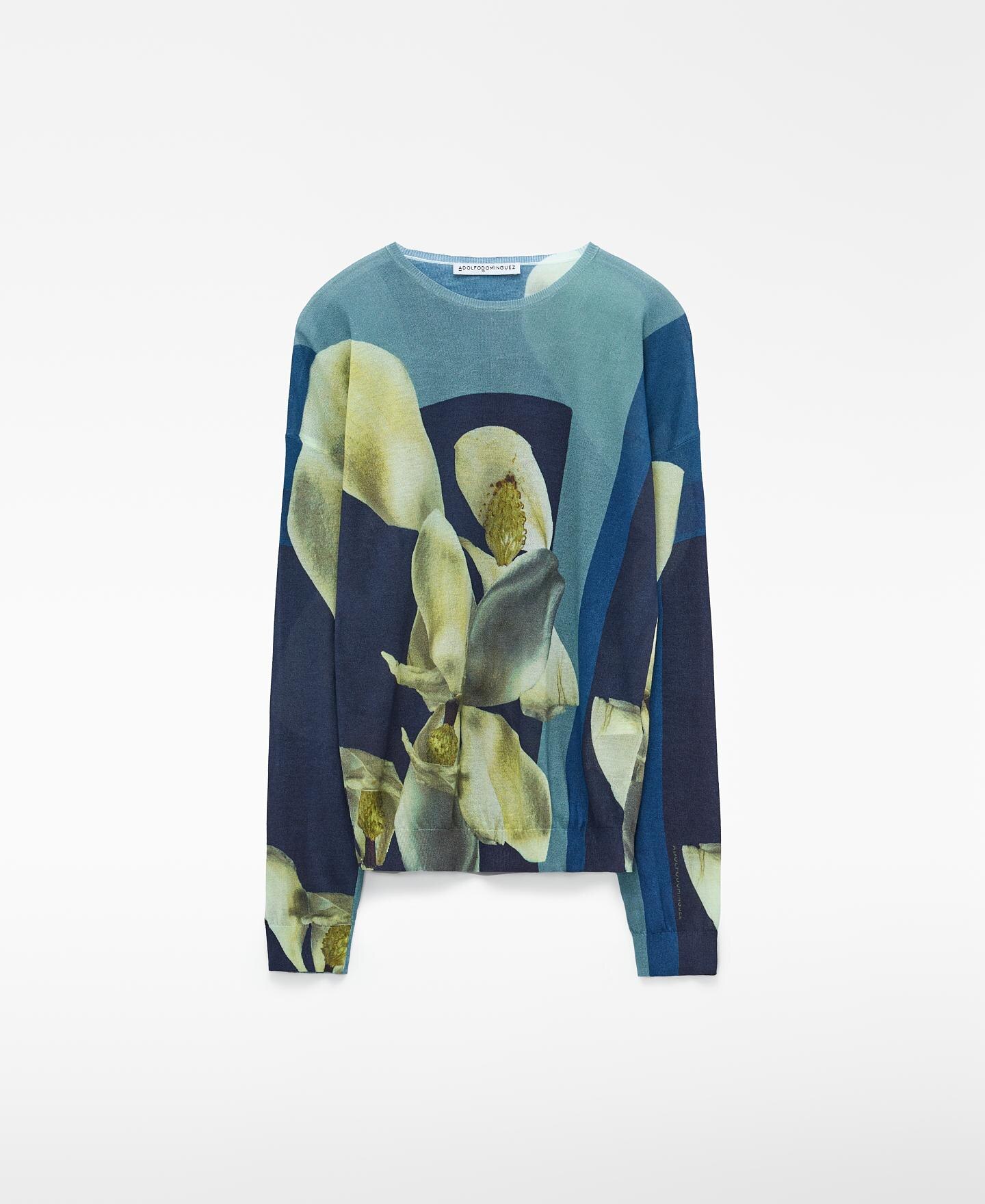 Camisola de Malha Fina Estampada com Gola Redonda Azul / Verde-5