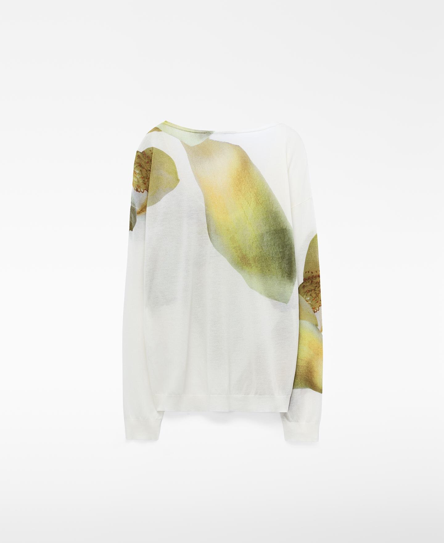 Camisola de Malha Fina Estampada com Gola em V Branco / Verde-6