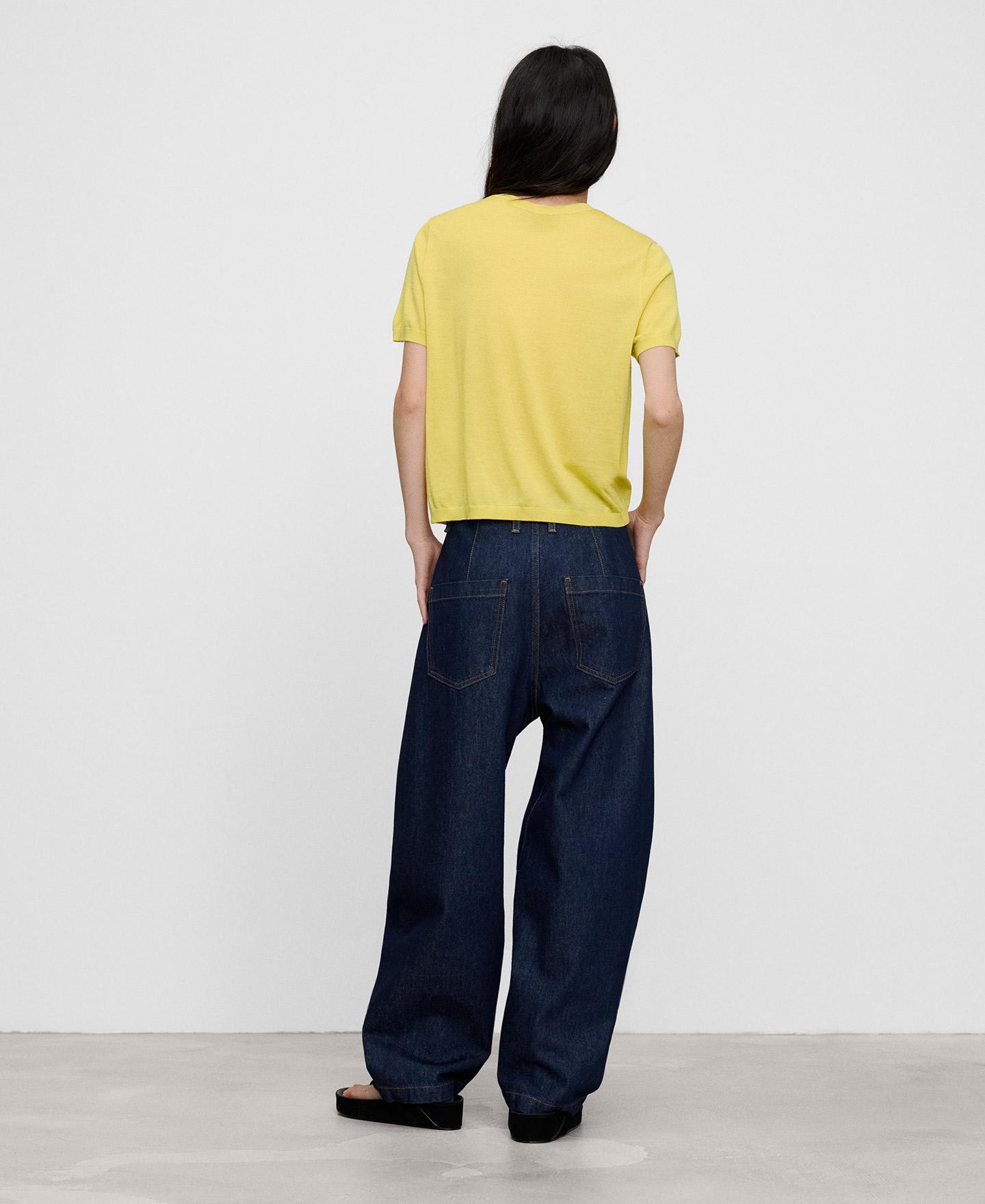Camisola de Manga Curta em Malha de Lã Merino Amarelo-3
