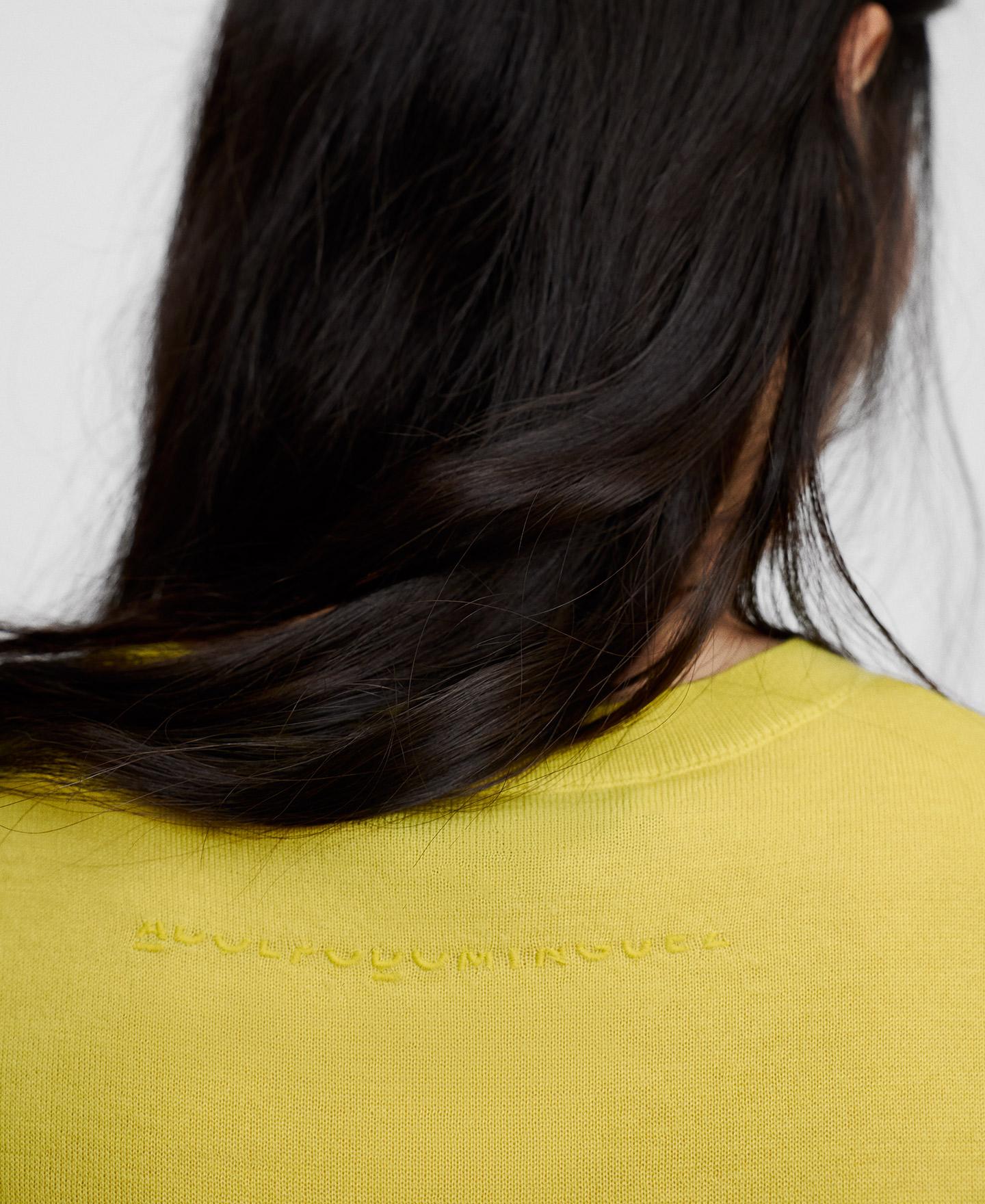 Camisola de Manga Curta em Malha de Lã Merino Amarelo-4