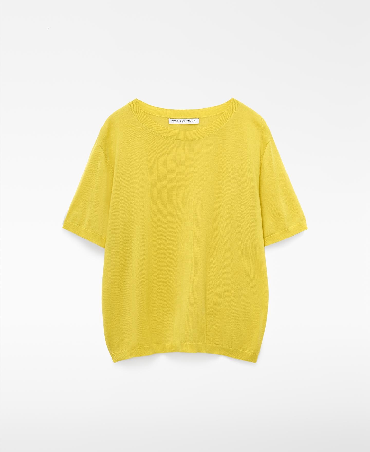 Camisola de Manga Curta em Malha de Lã Merino Amarelo-5