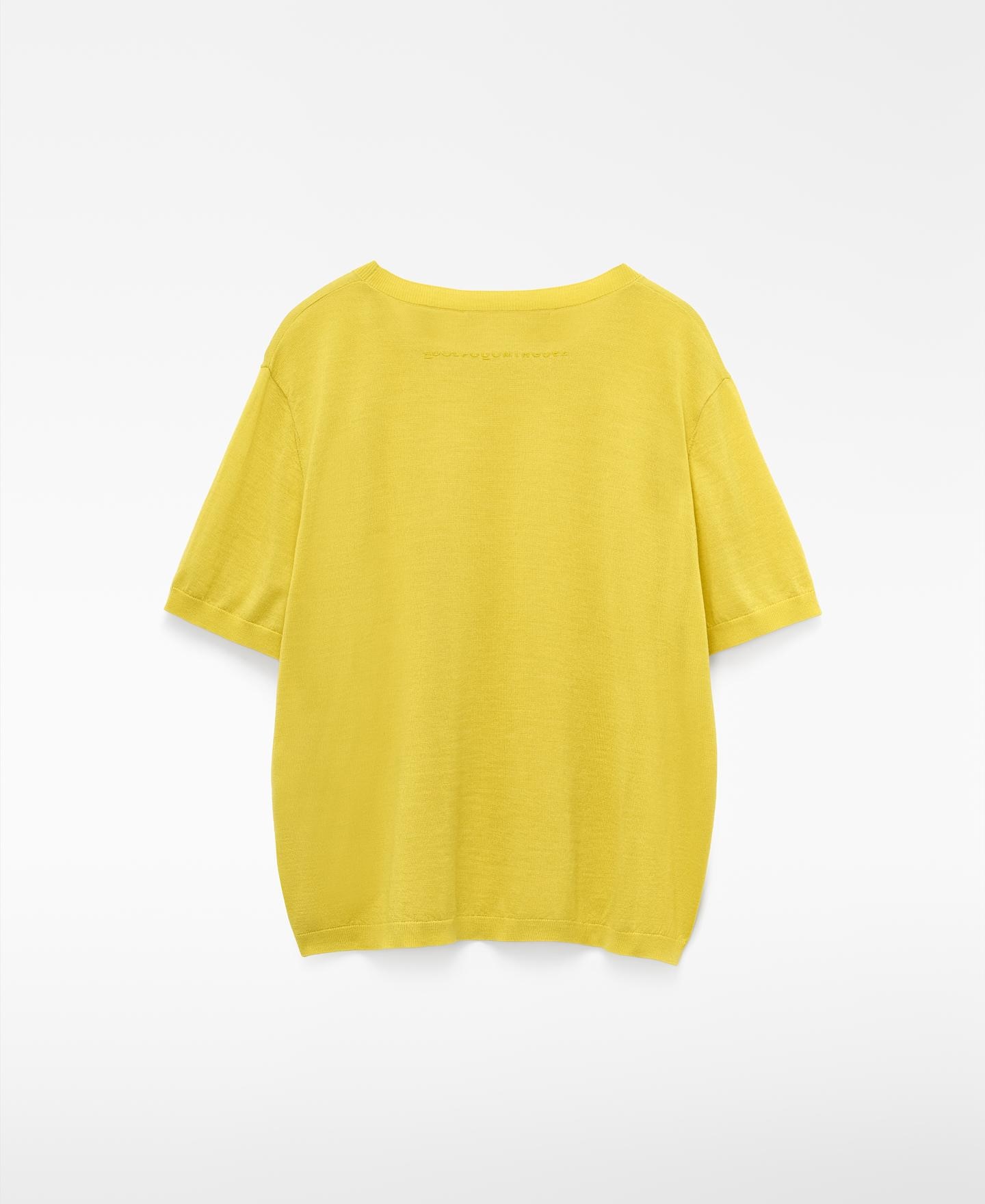 Camisola de Manga Curta em Malha de Lã Merino Amarelo-6