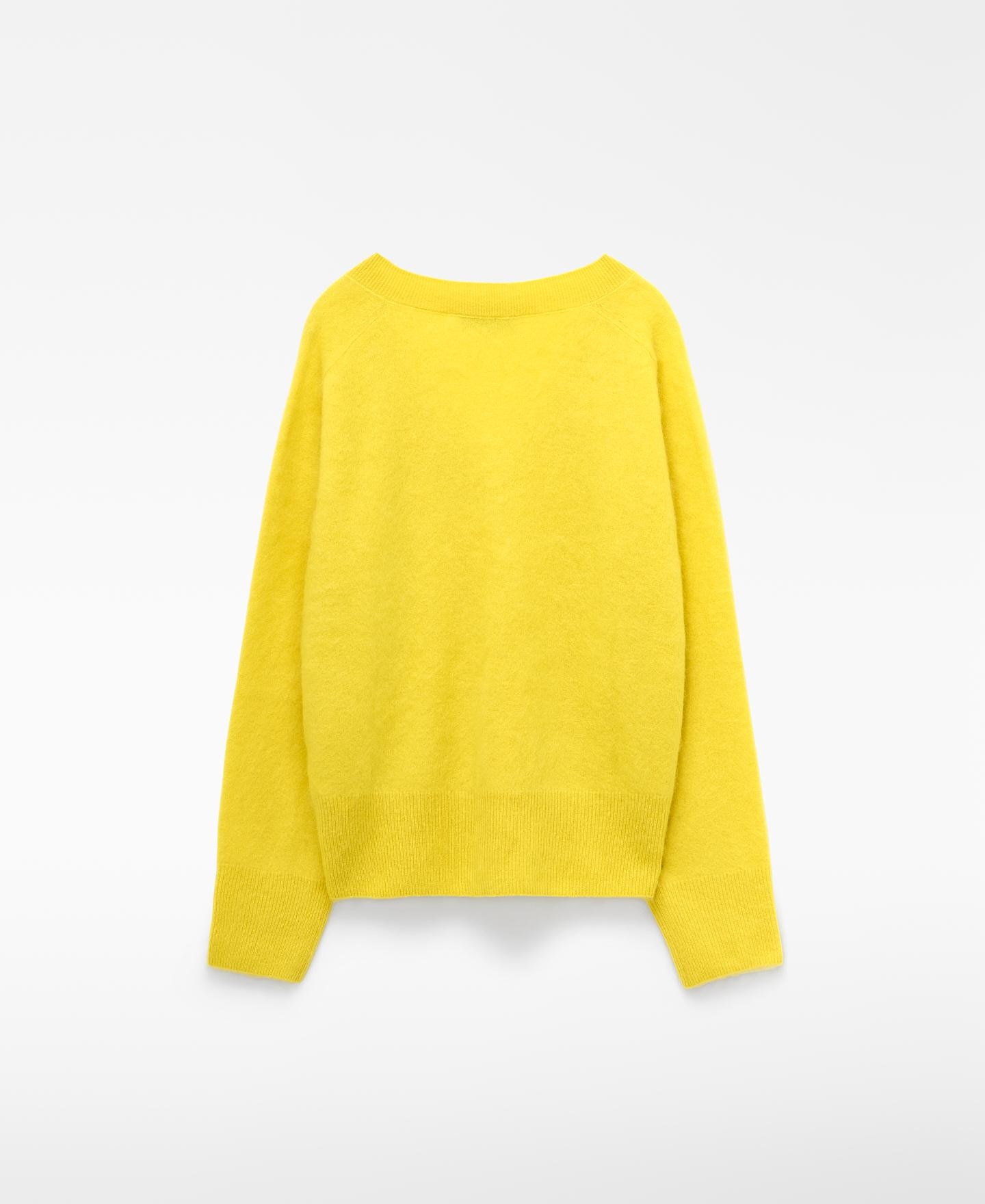 Camisola em Malha Cardada de Lã Merino com Gola em V Amarelo-6