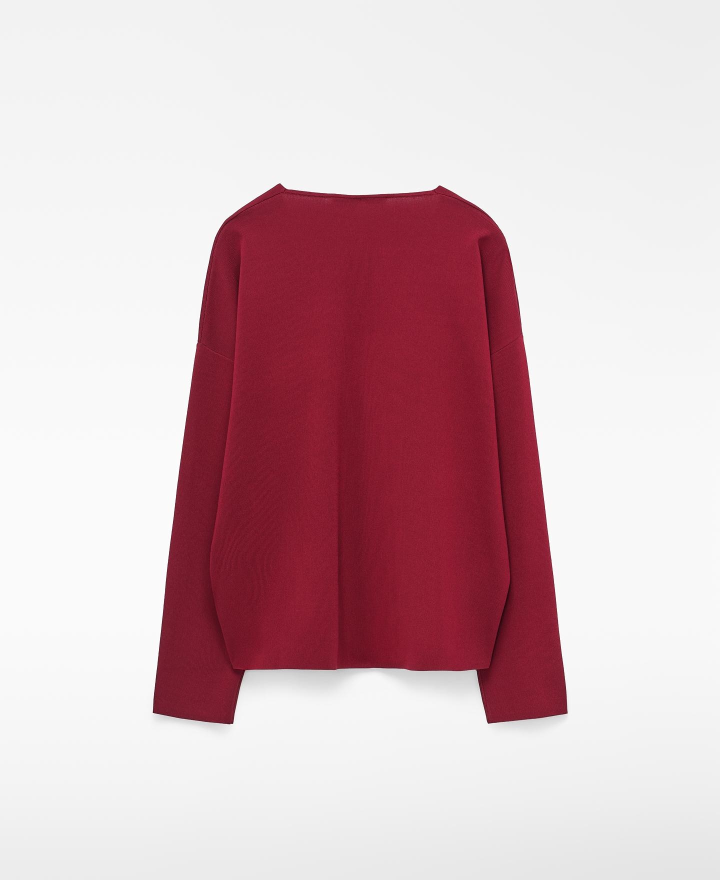 Camisola com Gola em V e Manga Comprida Vermelho-6