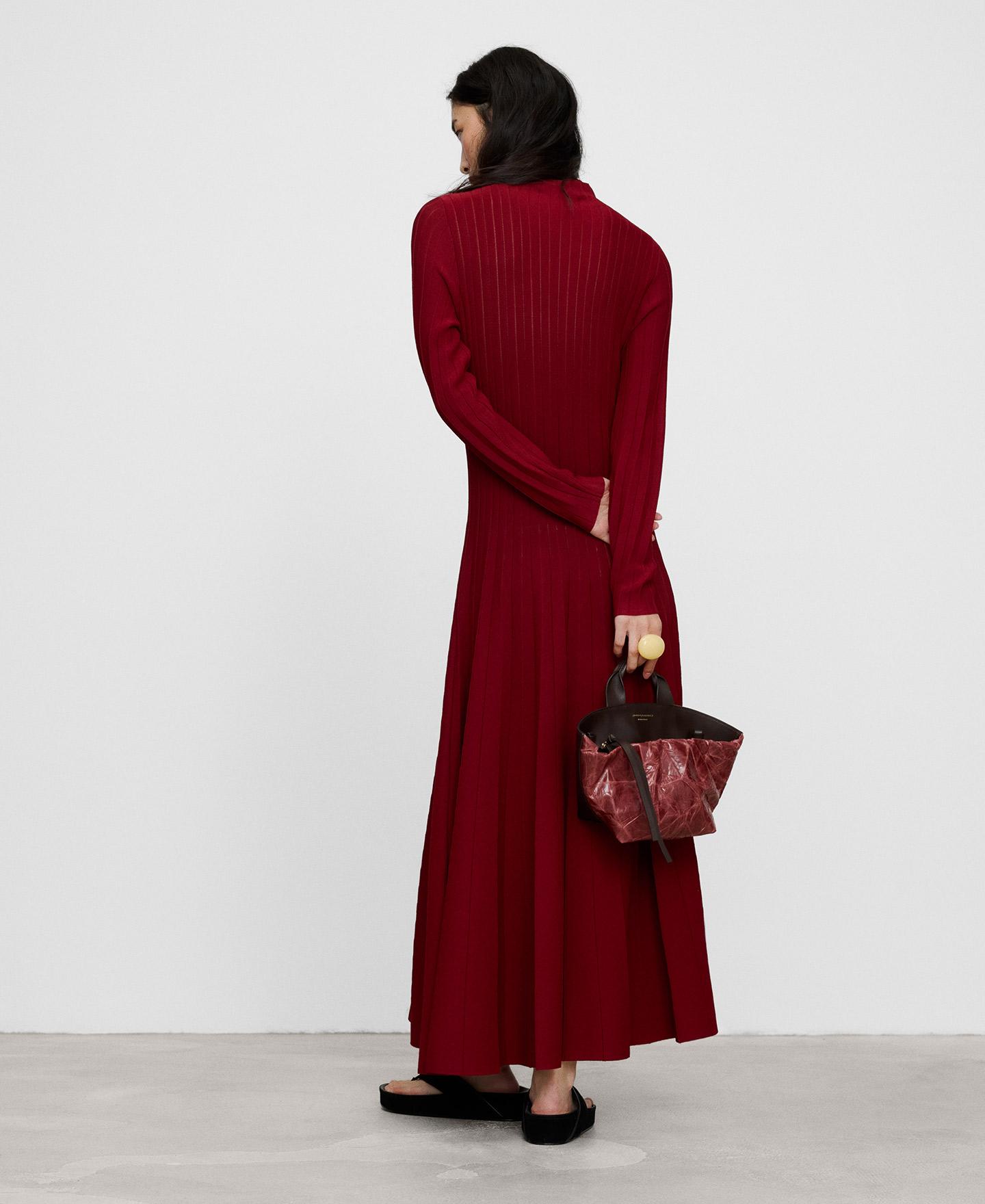 Vestido Midi de Manga Comprida com Gola Perkins Vermelho-3