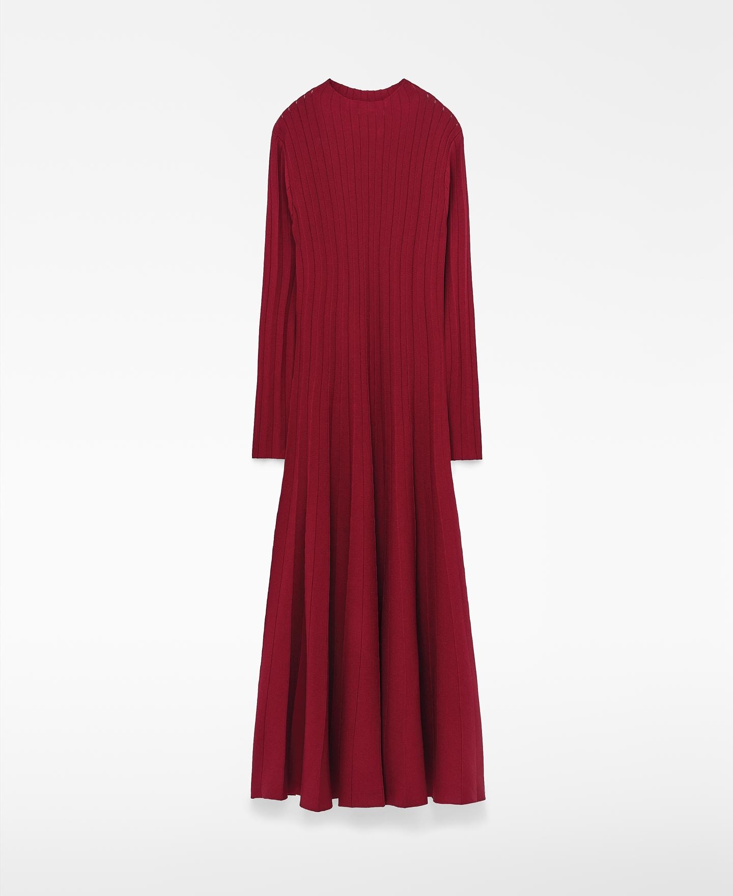 Vestido Midi de Manga Comprida com Gola Perkins Vermelho-5
