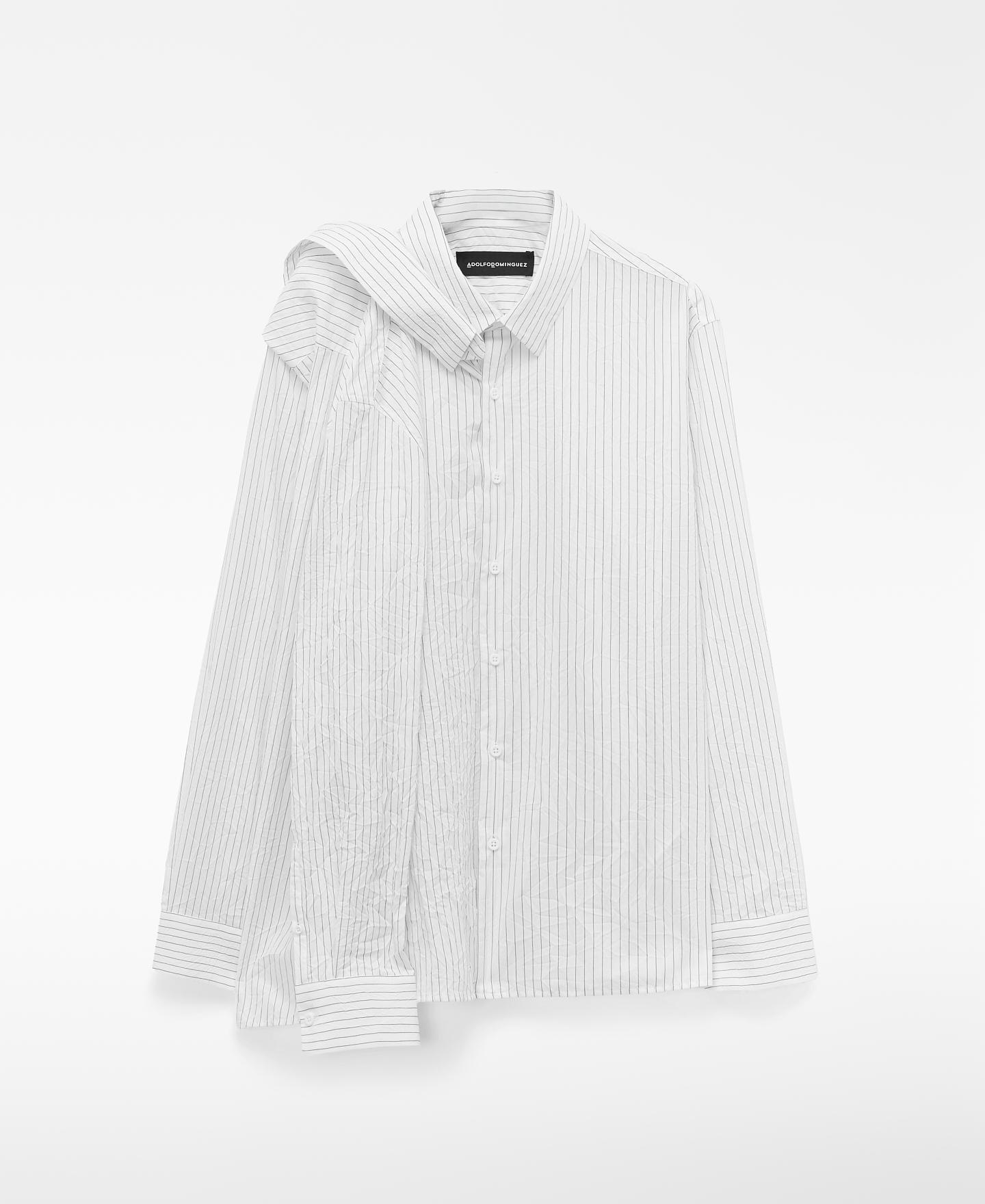 Imagem 0 de Camisa Às Riscas Efeito Enrugado com Manga Sobreposta