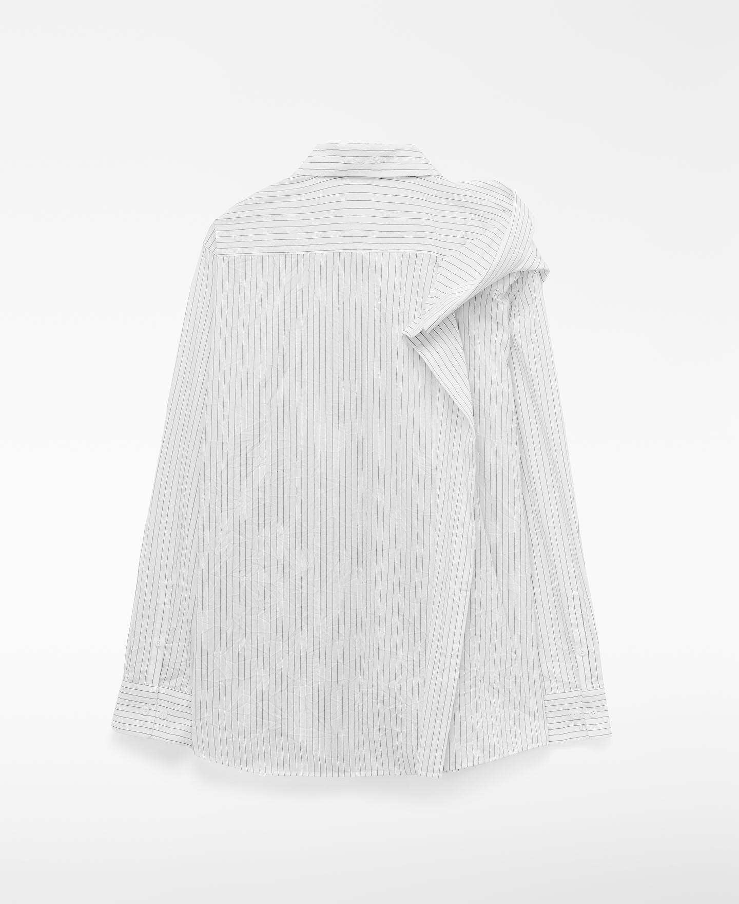 Camisa Às Riscas Efeito Enrugado com Manga Sobreposta Branco-2