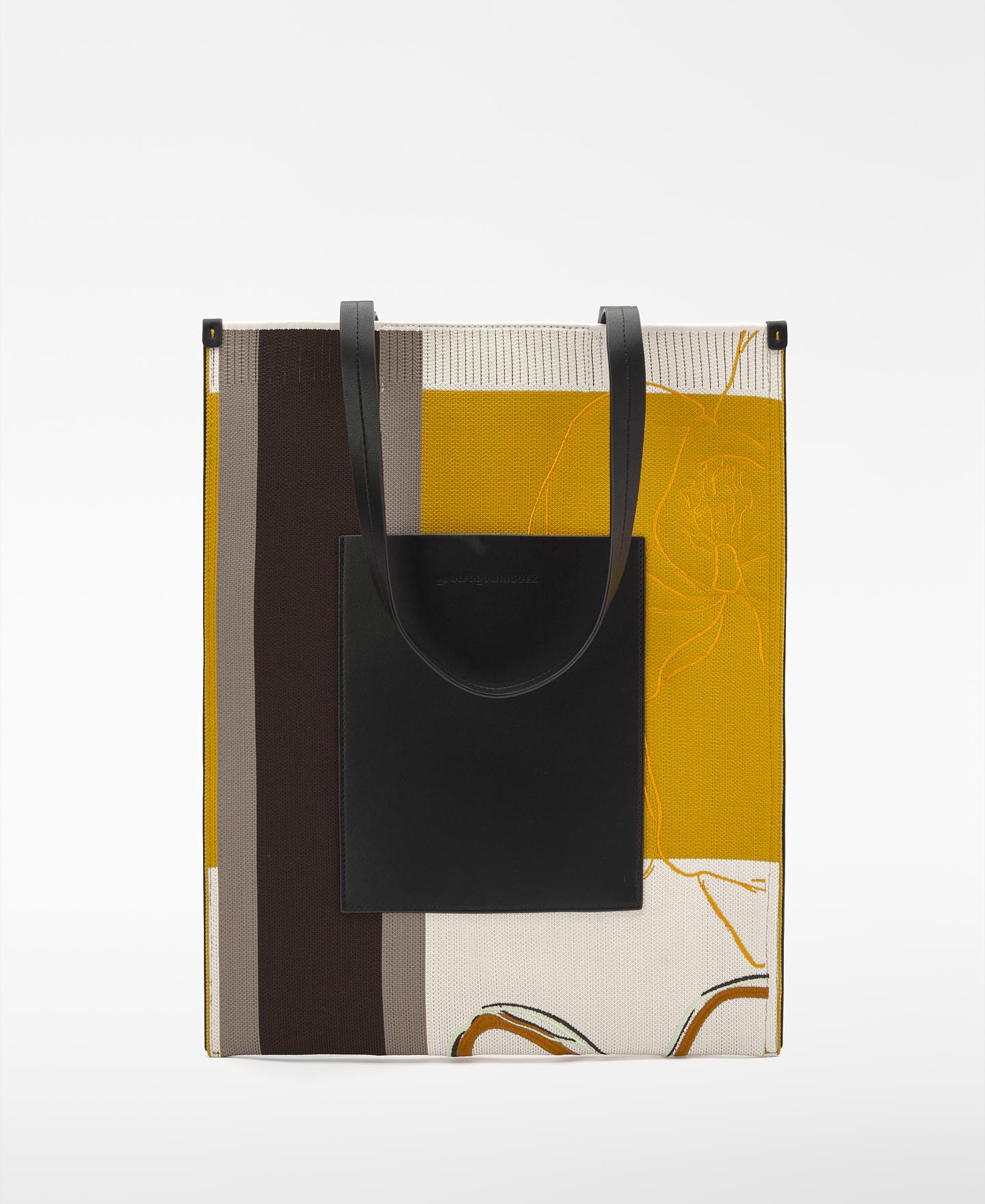 Shopper Plano Estampado com Bordados Cinzento / Amarelo-2